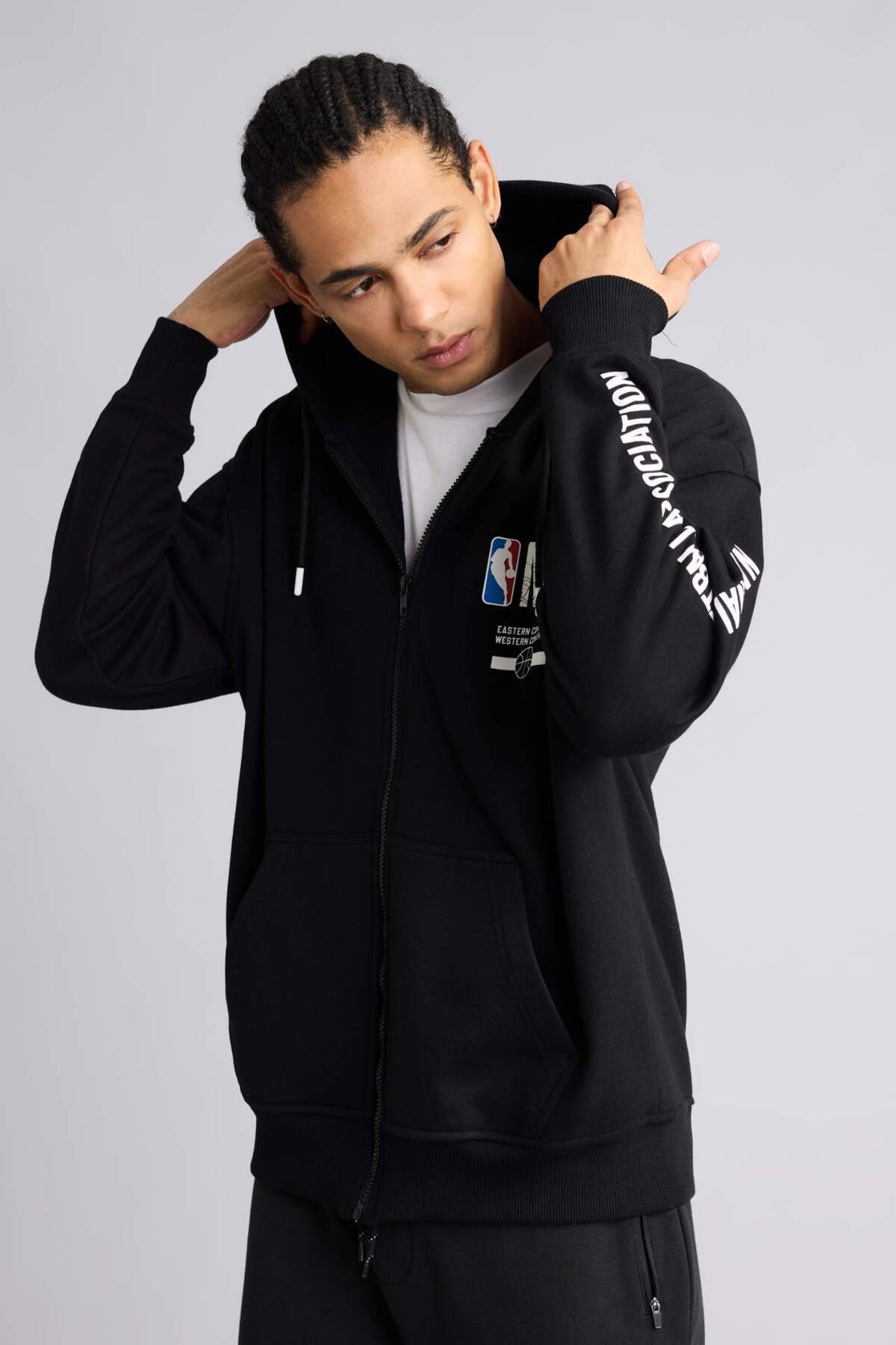 Defacto  NBA Wordmark Oversıze Kapüşonlu Fermuarlı Sweatshırt G0264AX26SP - Görsel 3