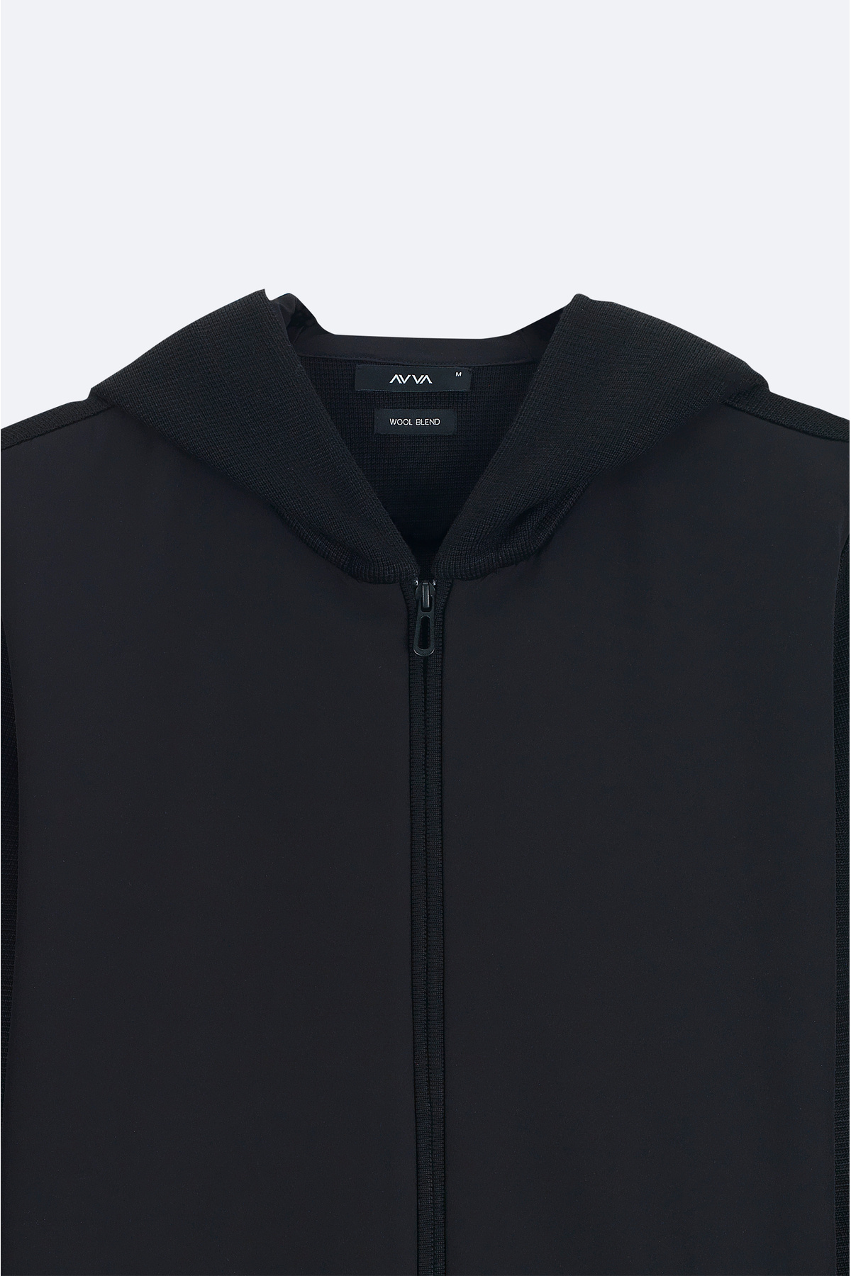 Avva  Erkek Siyah Kapüşonlu Önü Teknik Kumaş Detaylı Fermuarlı Triko Mont A32Y6058 - Görsel 3