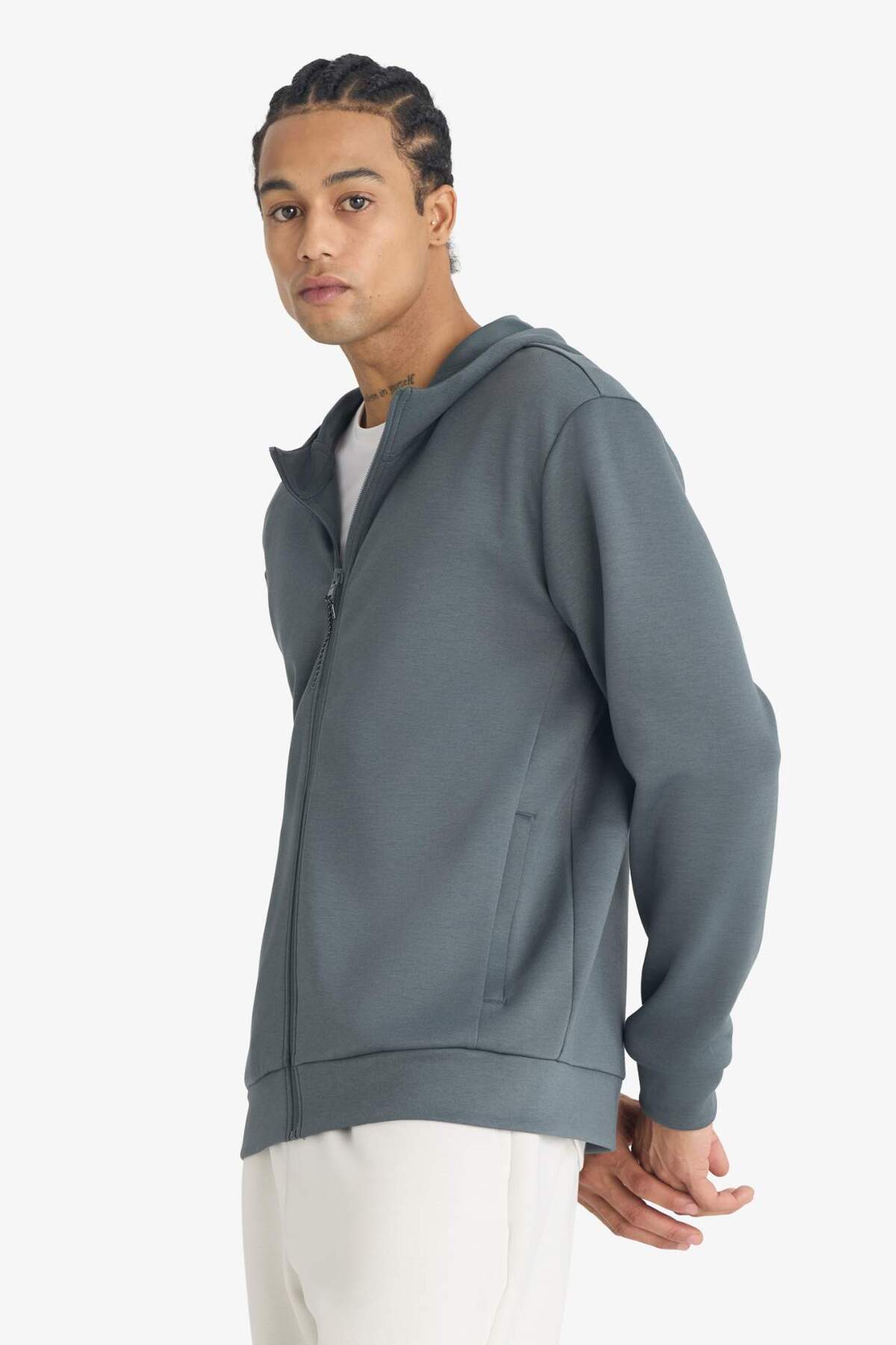 DeFacto Ultra Yumuşak Standart Fit Kapüşonlu Fermuarlı Sweatshirt F9377AX26SP görsel 3