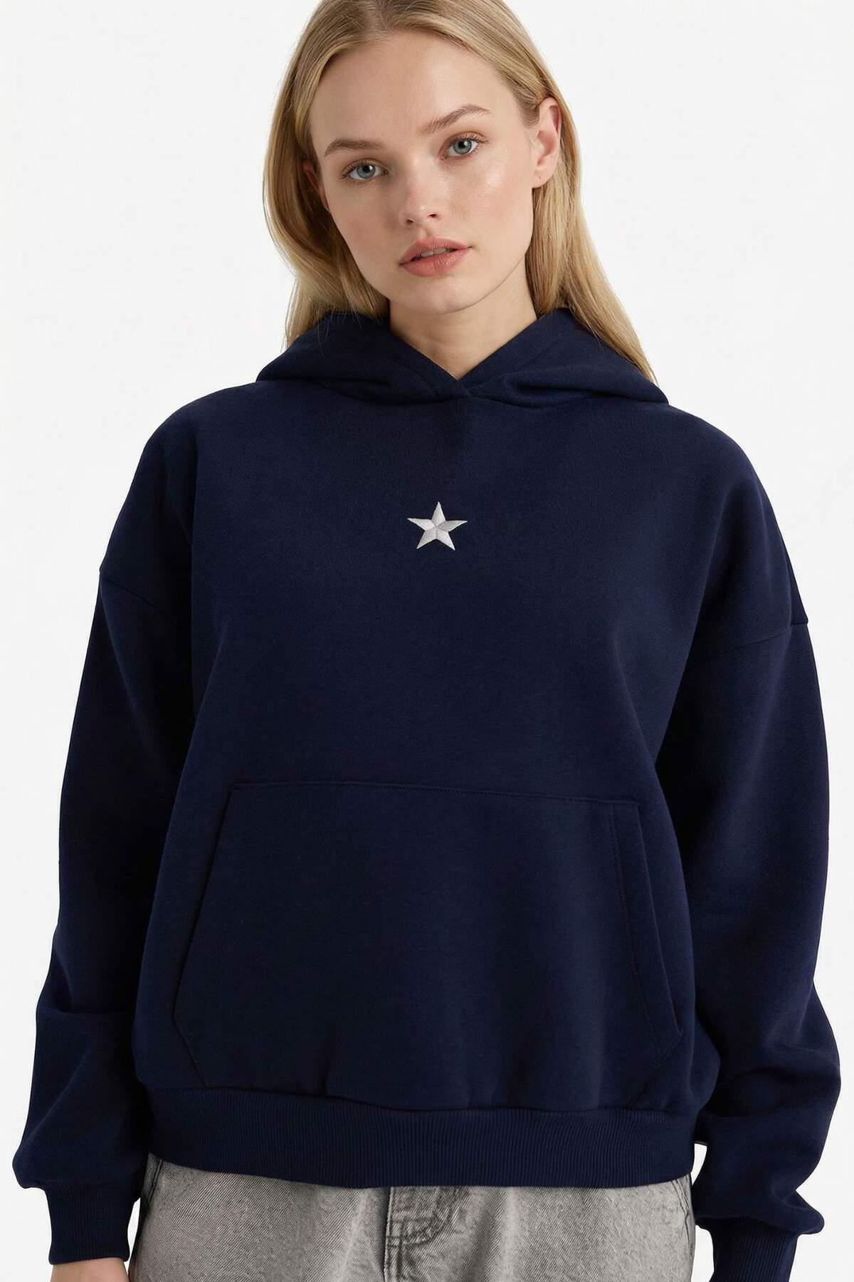 Defacto  Oversıze Kapüşonlu Kalın Kumaş Sweatshirt G7628AX25CW - Görsel 4