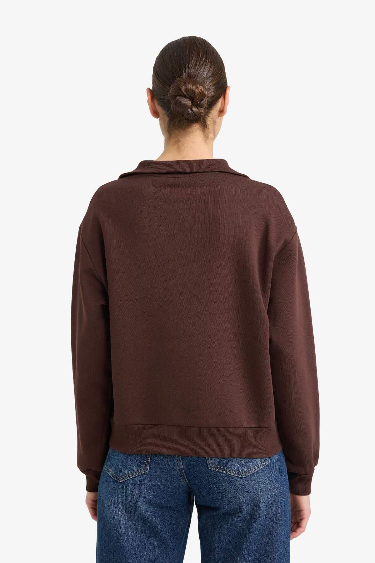 Defacto  Regular Fit Yarım Fermuarlı Balıkçı Yaka Basic Düz Sweatshirt G4761AX25WN - Görsel 5