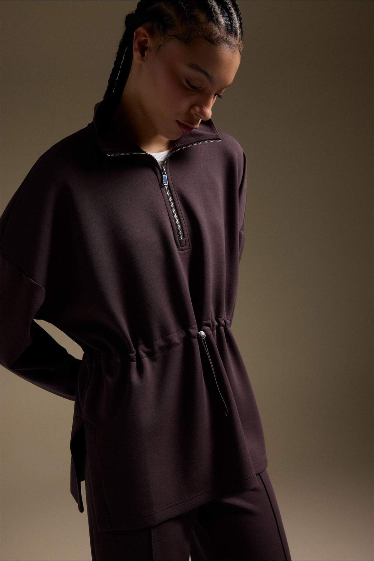 DeFacto Ultra Yumuşak Long Fit Dik Yaka Modal Sporcu Sweatshirt F9065AX26SP