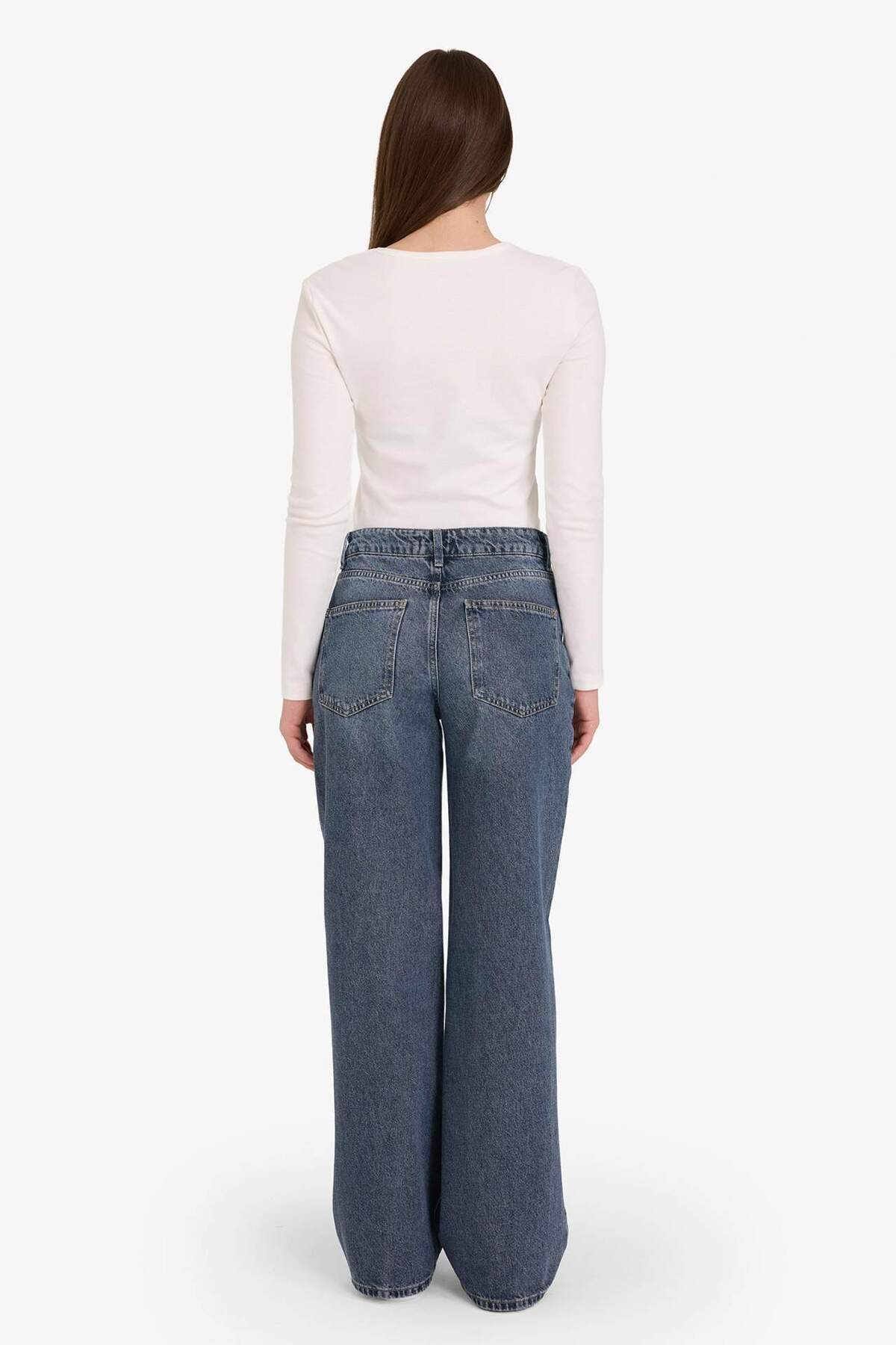 Defacto  %100 Pamuk Low Rıse Wıdeleg Düşük Bel Uzun Jean Pantolon G2523AX25WN - Görsel 5