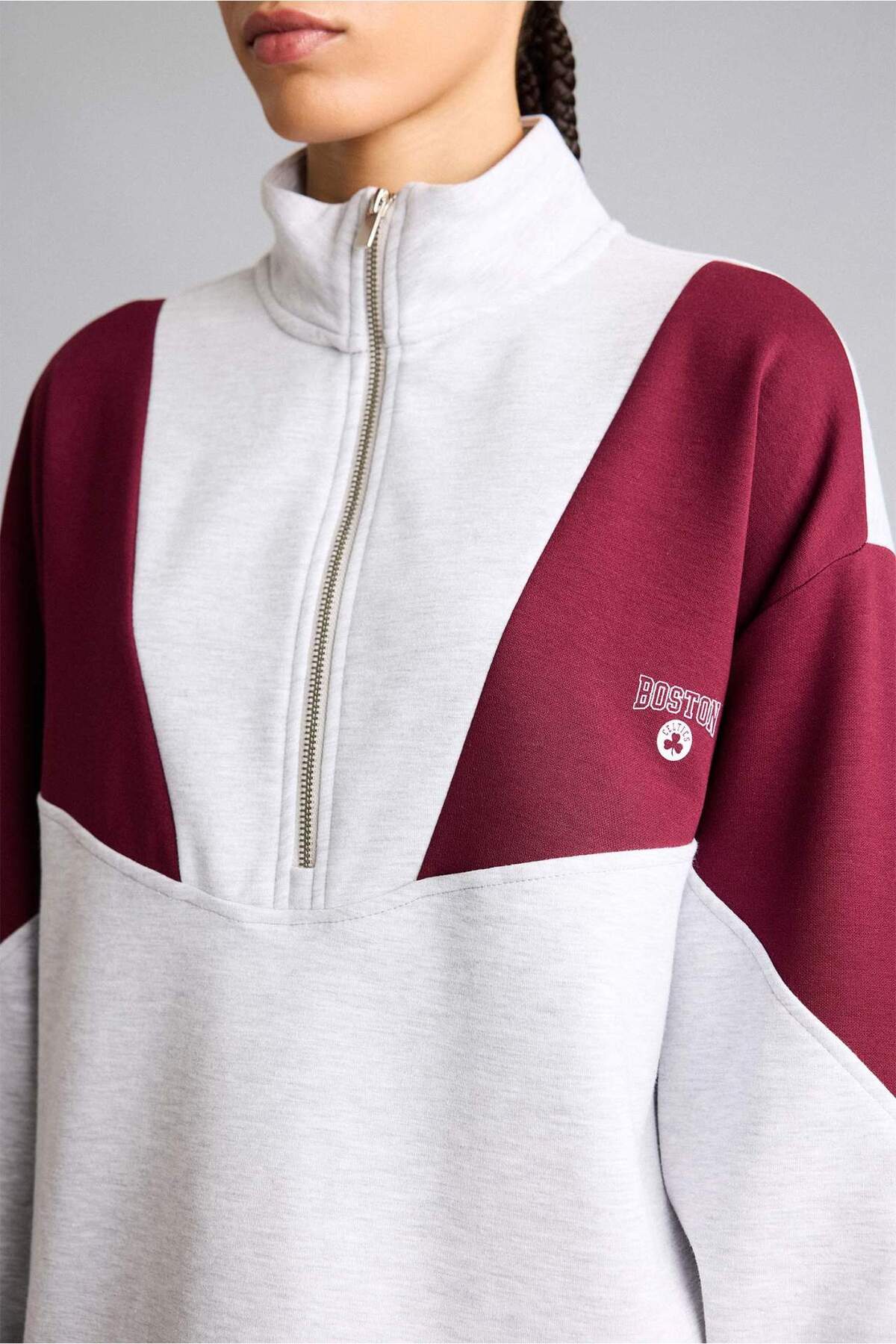 Airtech NBA Boston Celtics Oversize Fit Yarım Fermuarlı Modal Sporcu Sweatshirt G5482AX25AU — خاکستری — تصویر 4 از 8