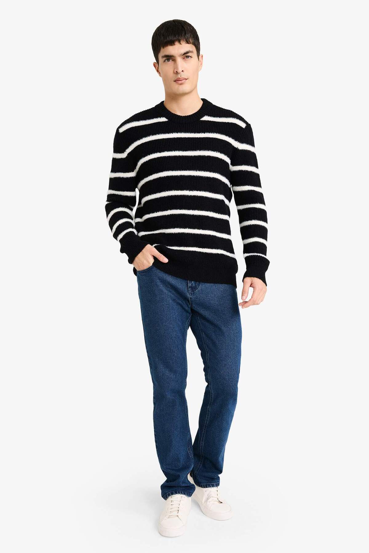ژاکت بافتنی راه راه استاندارد Fit Crew F8077AX25WN — مشکی — تصویر 2 از 4