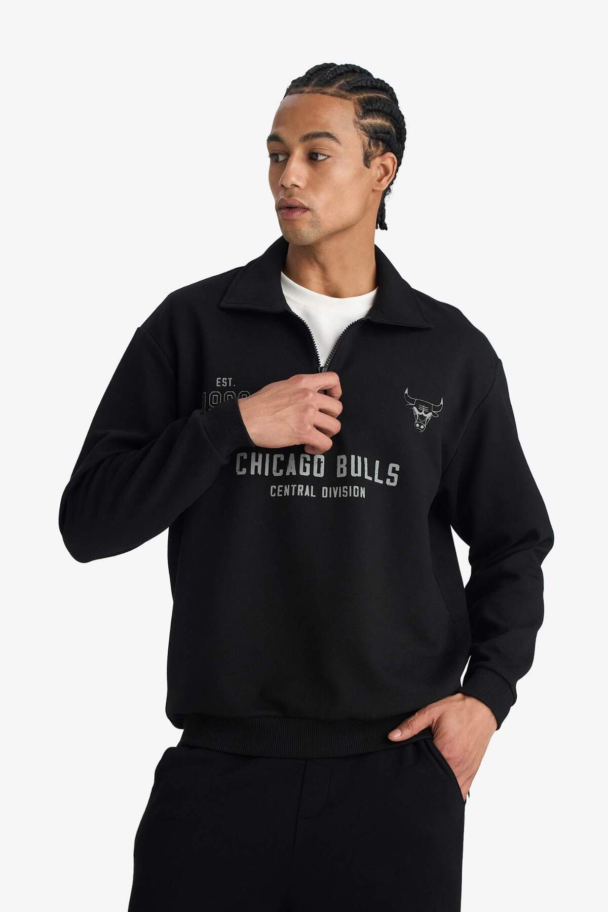 Defacto  NBA Chıcago Bulls Relax Fıt Polo Yaka Jakarlı Sweatshirt F5859AX25WN - Görsel 3