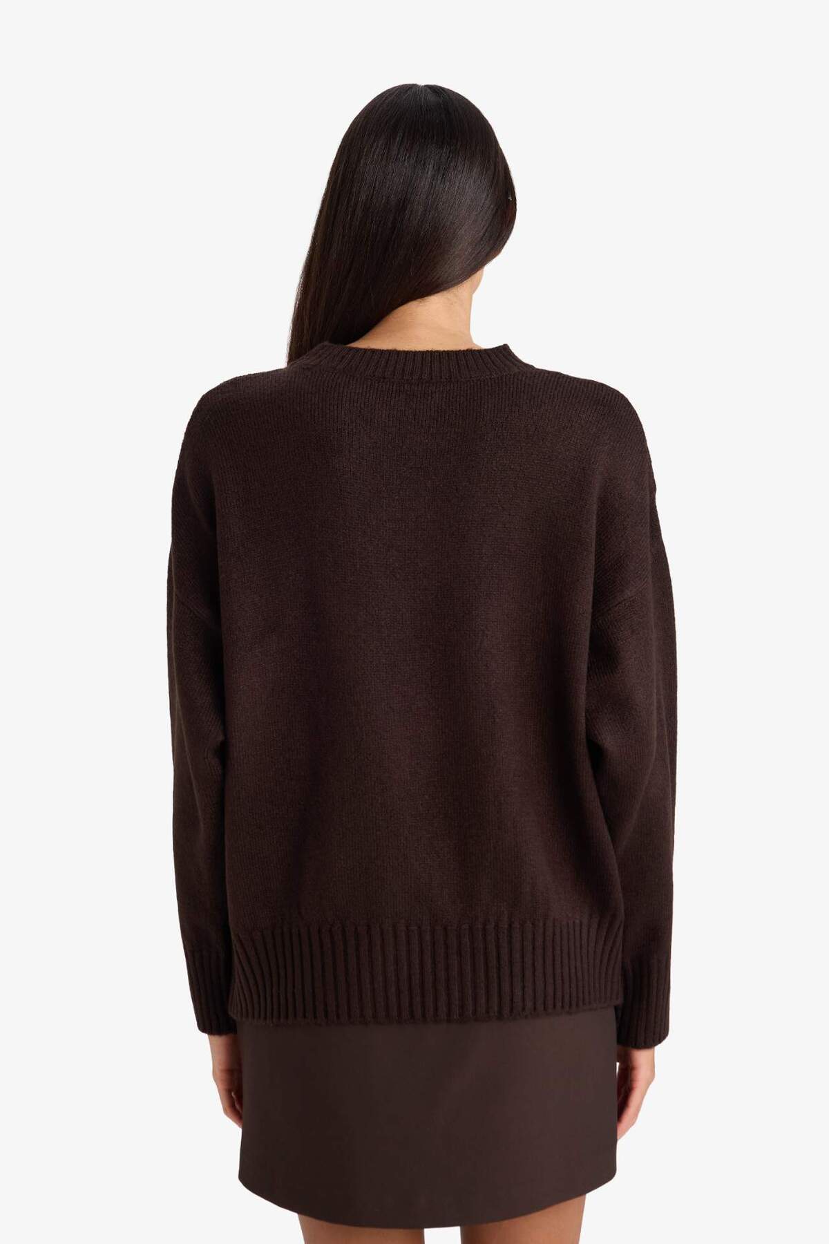 DeFacto Oversize Bisiklet Yaka Düşük Omuzlu Basic Triko Kazak F3895AX26SP görsel 5