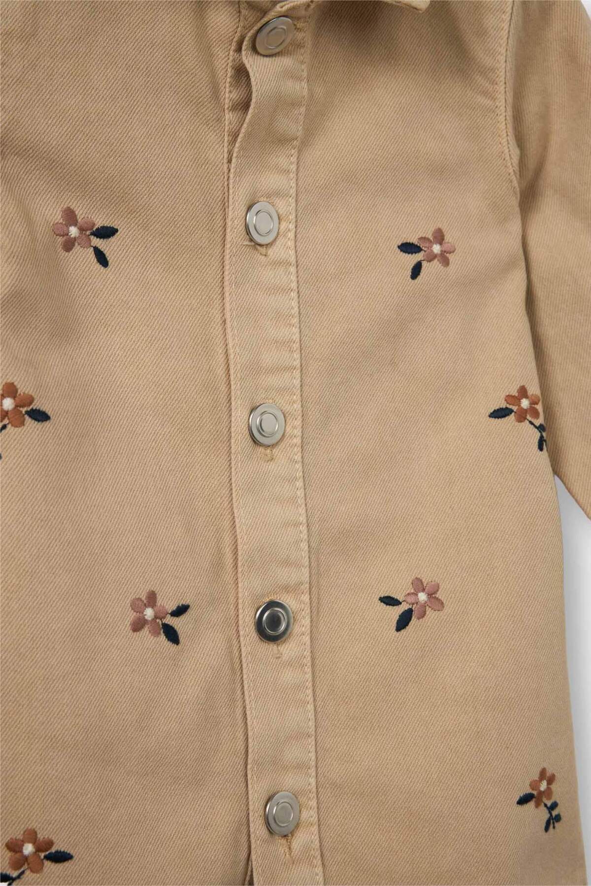 Defacto Çiçekli Uzun Kollu Jean Elbise Kız Bebek G7610A525AU fotoğrafı 5 (önizleme)