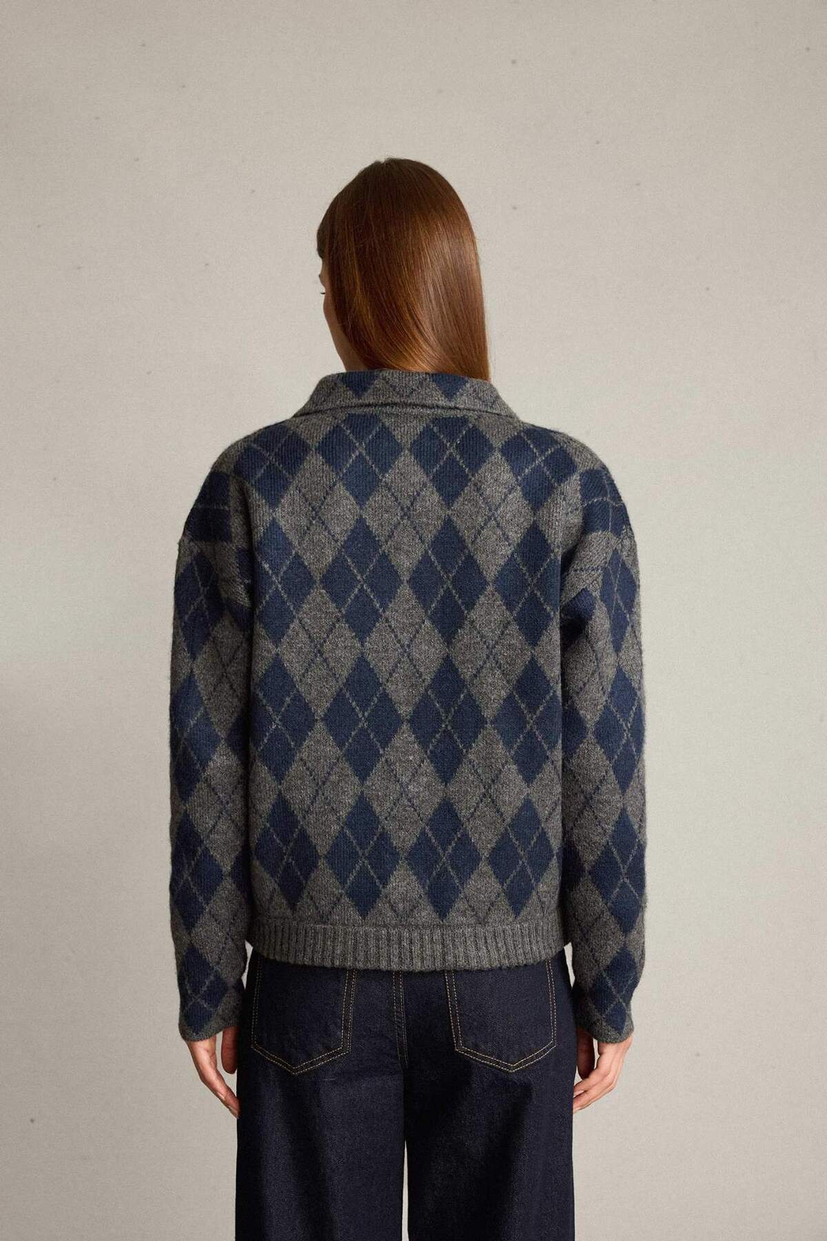 Defacto  Fitted Baklava Desenli Fermuarlı Hırka G7549AX25WN - Görsel 5