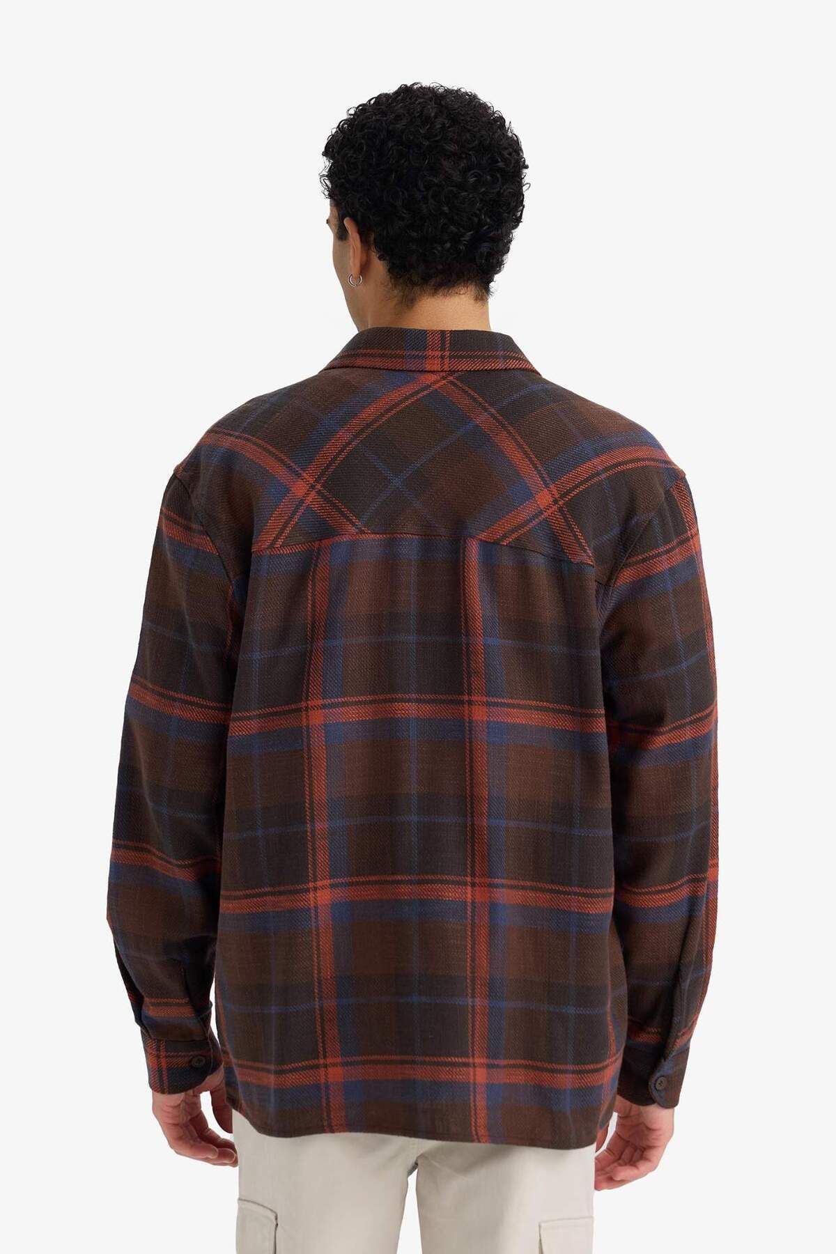 %100 Pamuk Regular Fit Polo Yaka Kareli Flanel Uzun Kollu Gömlek G2331AX25AU — قهوه‌ای E801GY116427 — تصویر 5 از 5