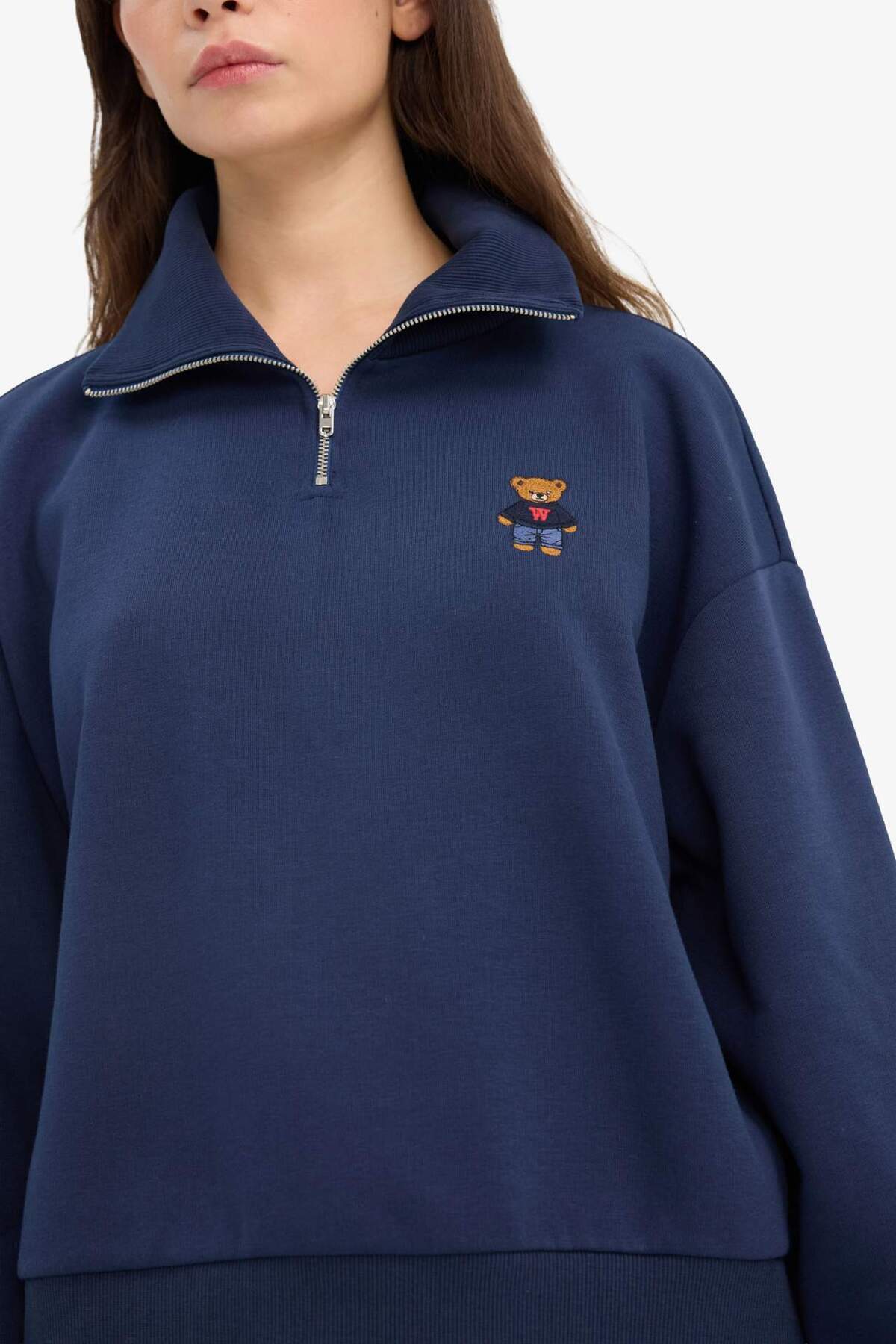 Defacto  Oversize Geniş Kalıp Yarım Fermuarlı Baskılı Kalın Sweatshirt G7217AX25CW - Görsel 4