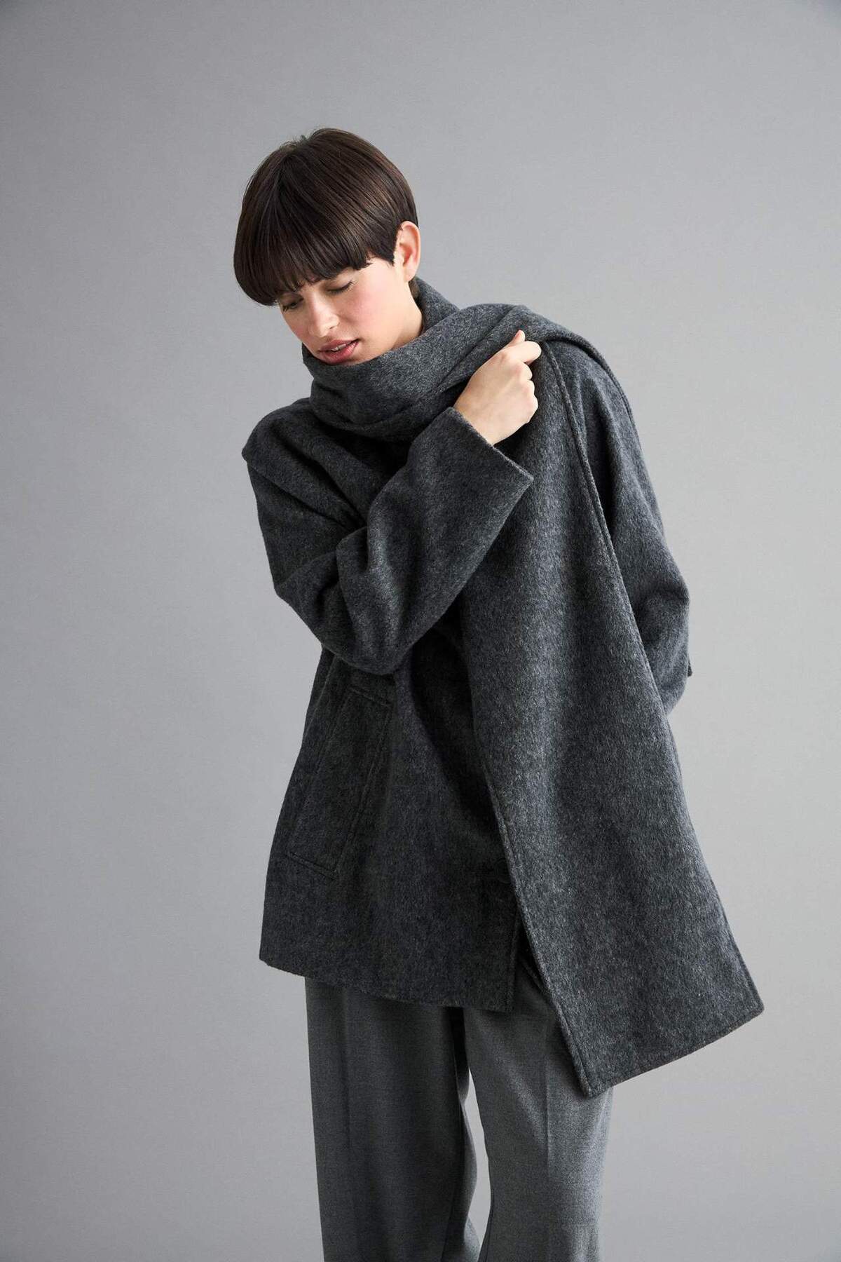 Defacto  Regular Fit Yün Karışımlı Çıkarılabilir Atkılı Kısa Kaşe Kaban F7355AX26SP - Görsel 3