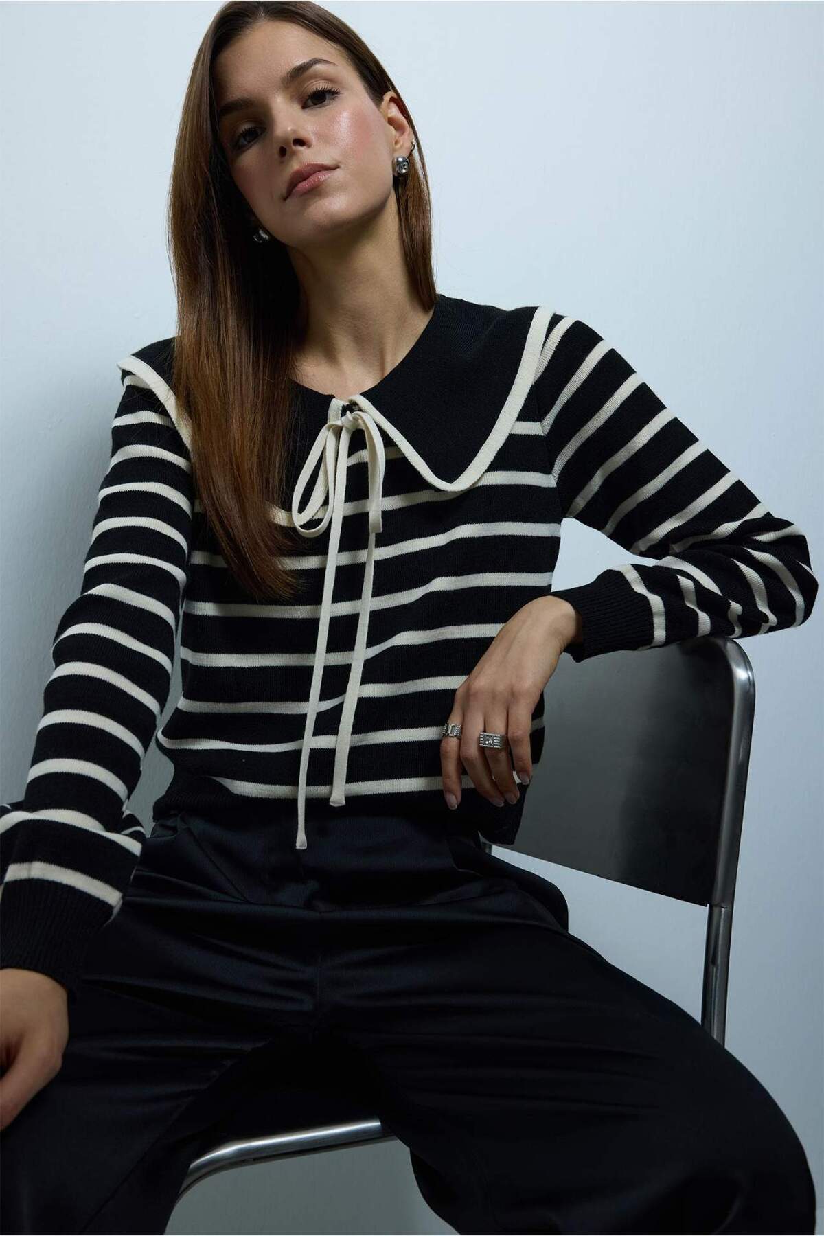 Defacto  Slim Fit Çizgili Kazak G9992AX25WN - Görsel 3