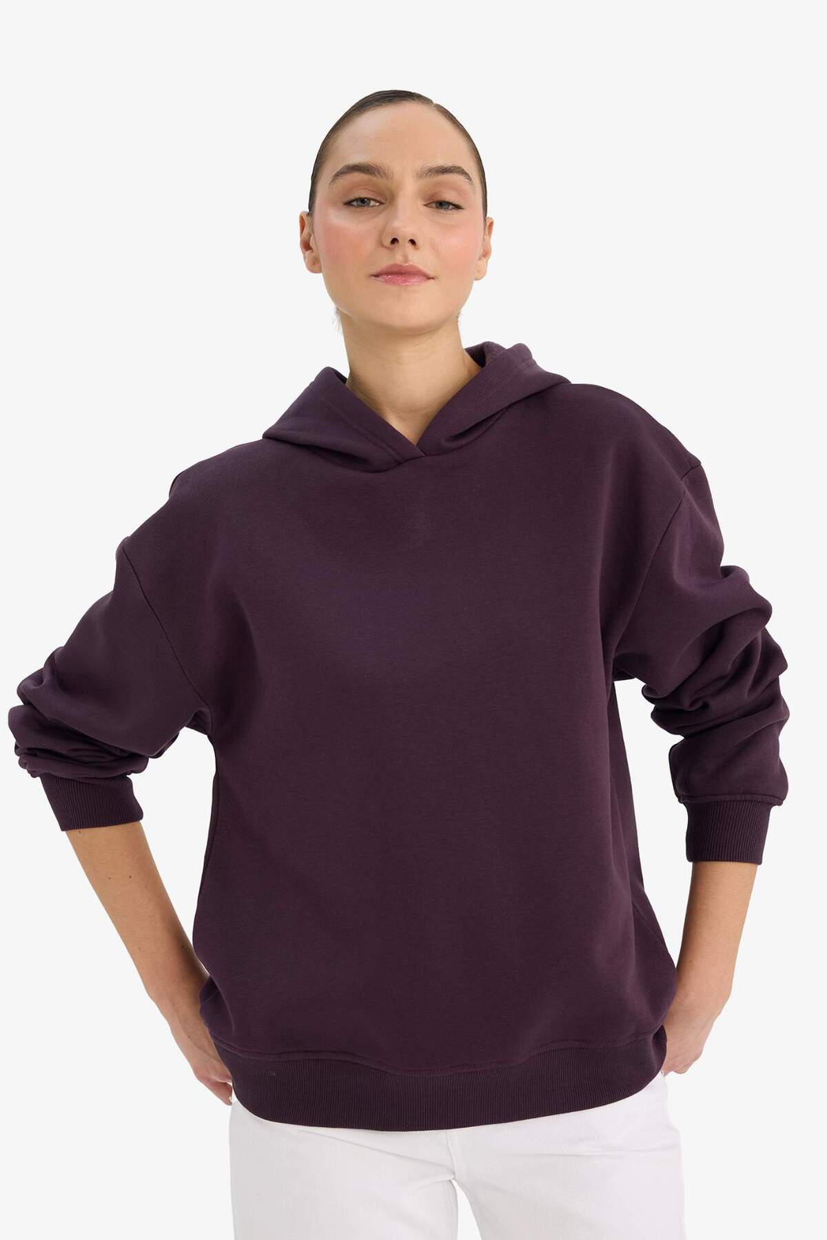 Defacto  Relax Fit Kapüşonlu Basıc Kalın Sweatshirt D9935AX25WN - Görsel 4