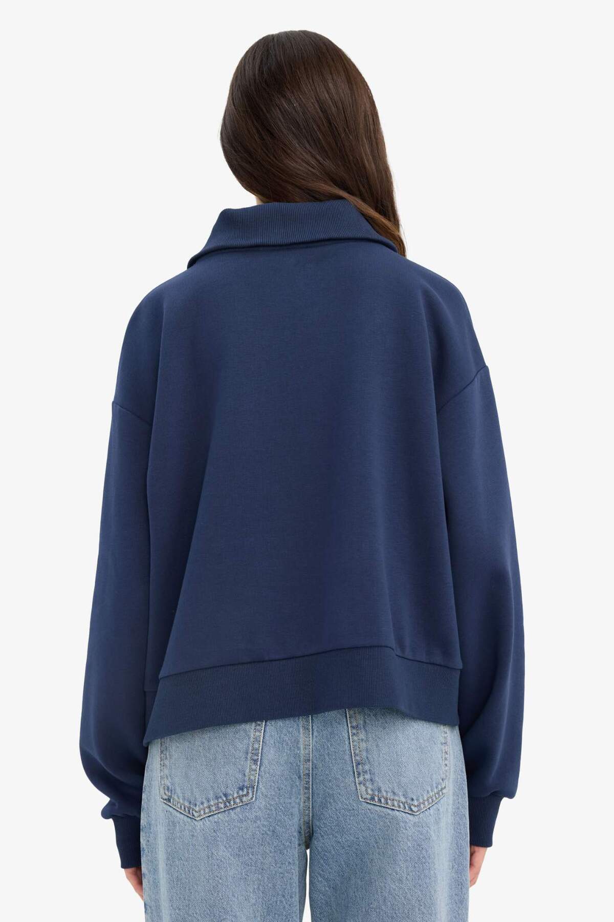 Defacto  Oversize Geniş Kalıp Yarım Fermuarlı Baskılı Kalın Sweatshirt G7217AX25CW - Görsel 5