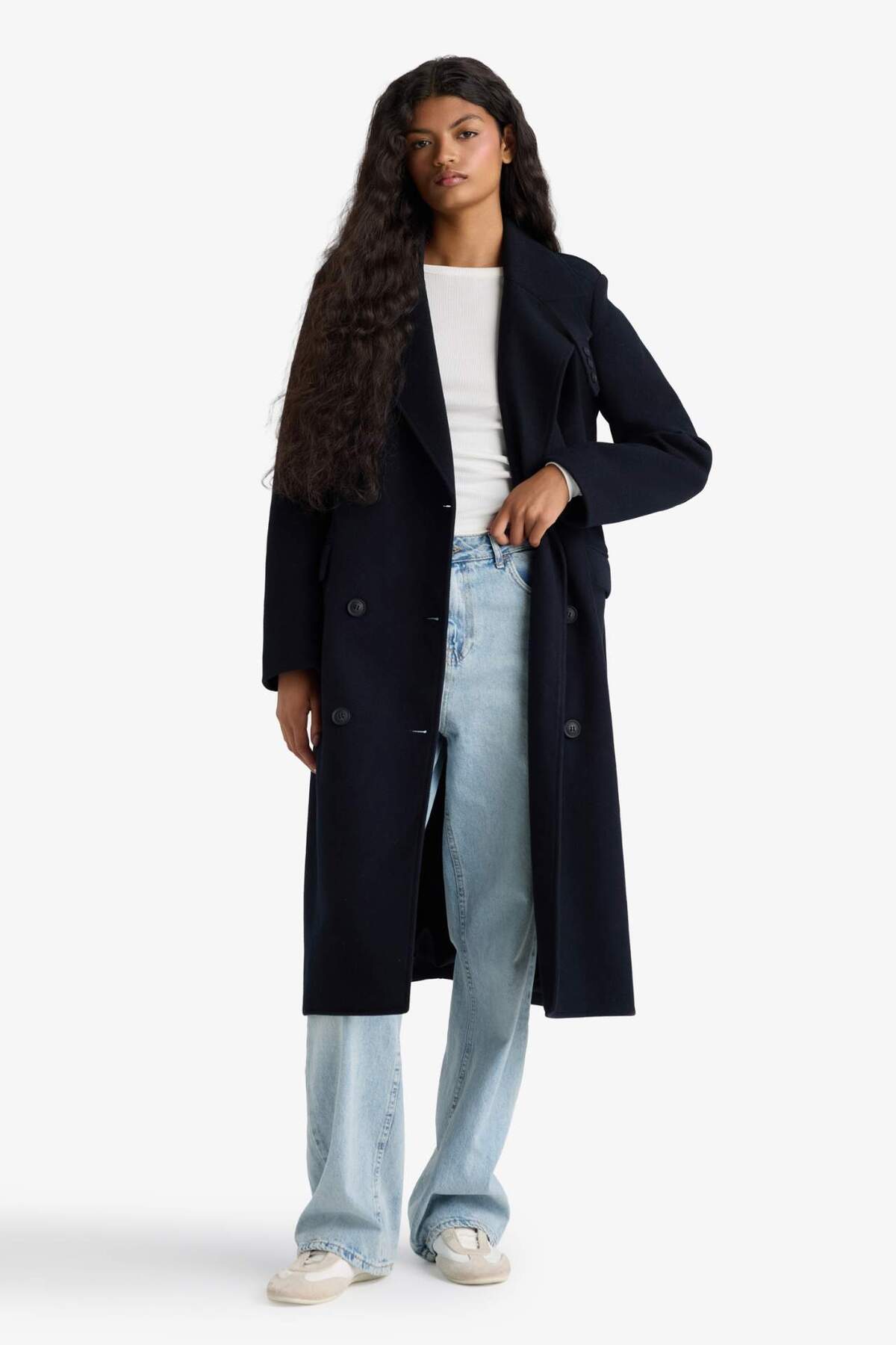 Defacto  Regular Fit Düğmeli Uzun Kaşe Kaban F6321AX25WN - Görsel 2