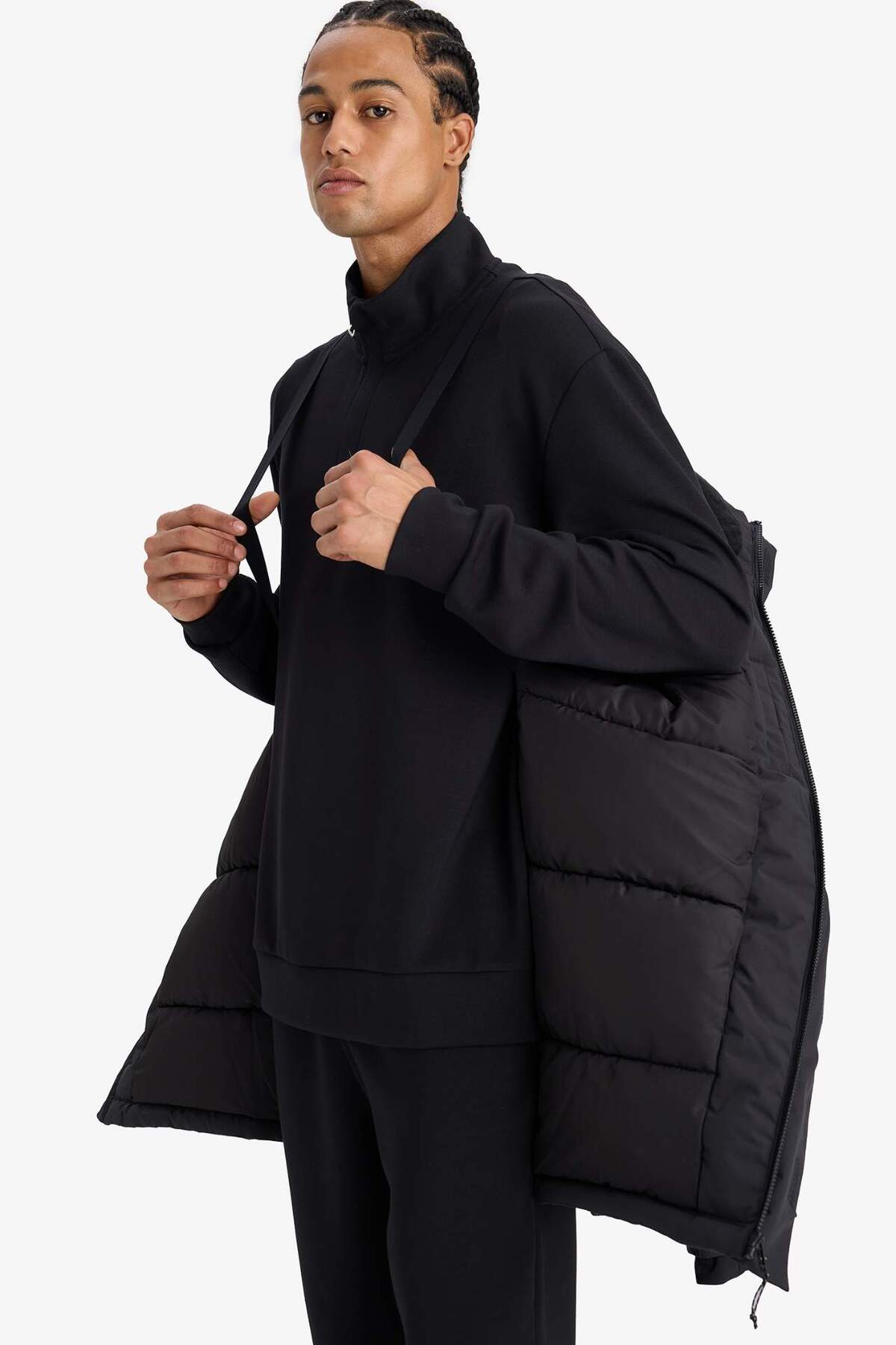 DeFacto Sıcak Tutan Su İtici Regular Fit Kapüşonlu Fermuarlı Rüzgar Geçirmez Parka Mont F3793AX25WN görsel 5