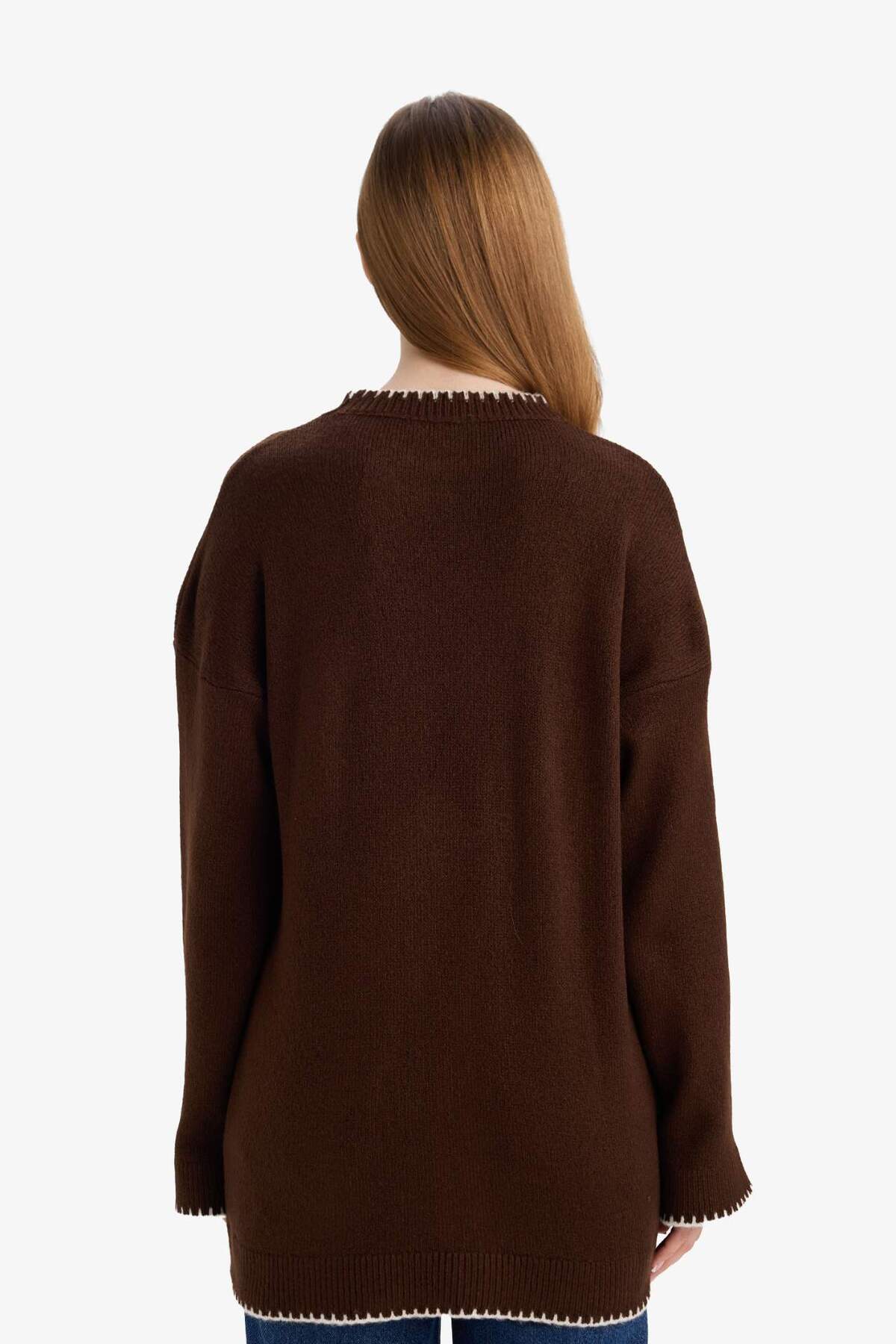 DeFacto Regular Fit Bisiklet Yaka Triko Kazak Tunik G6342AX25WN görsel 5