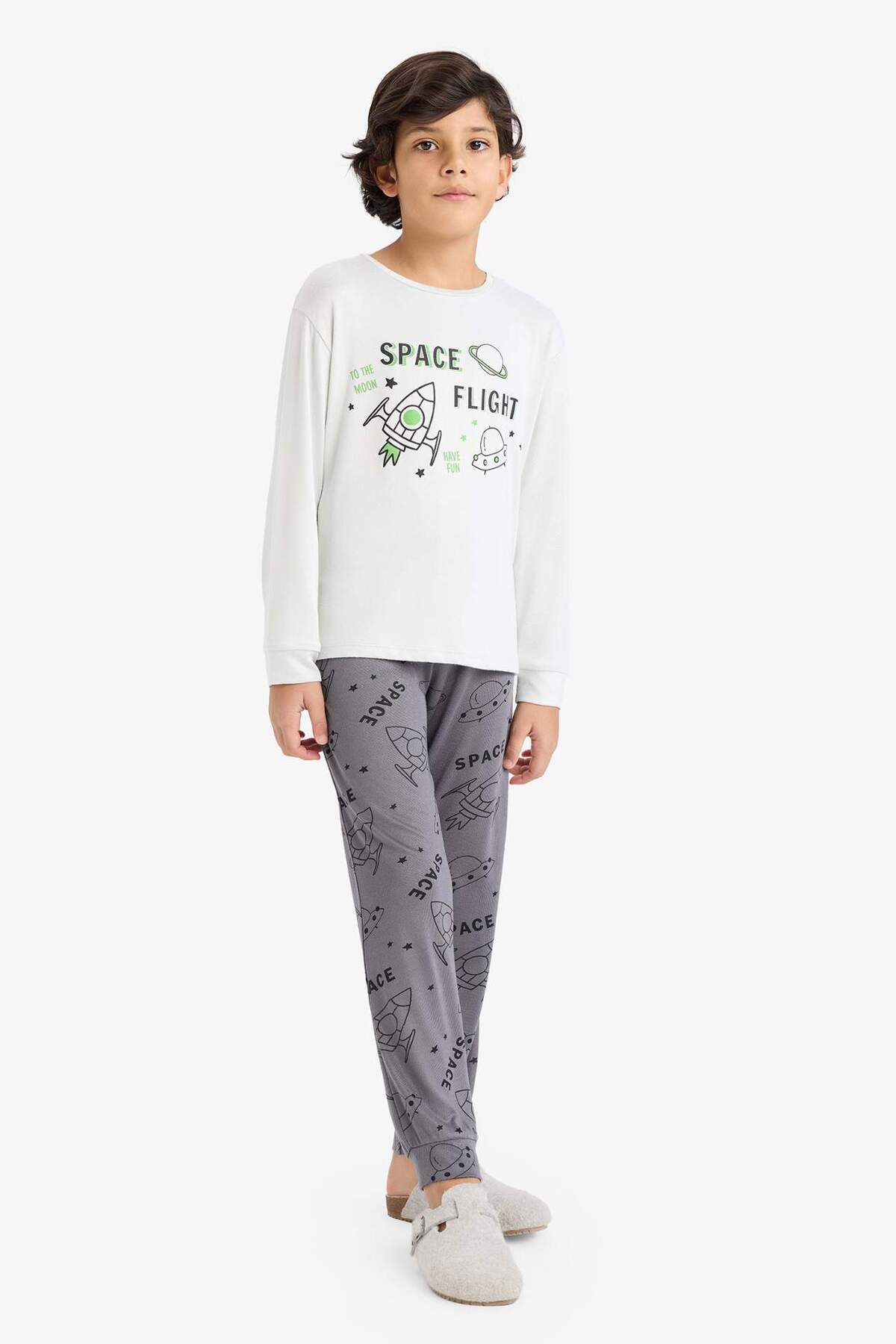 Defacto Termal Pijama Takımı Baskılı Uzun Kollu Üst Uzun Alt Erkek Çocuk F3349A825WN fotoğrafı 2 (önizleme)