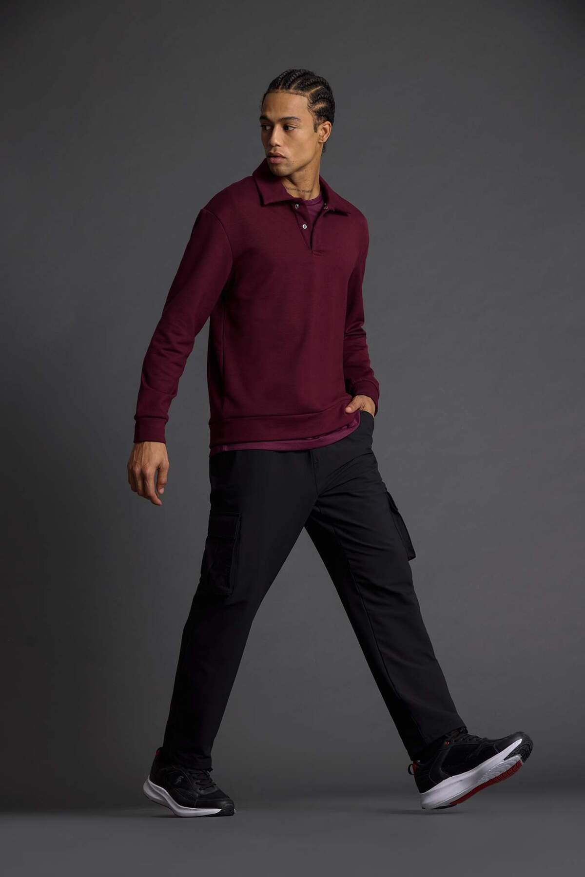 Standart Fit Polo Yaka Modal Sporcu Sweatshirt G3596AX25WN — زرشکی — تصویر 2 از 8