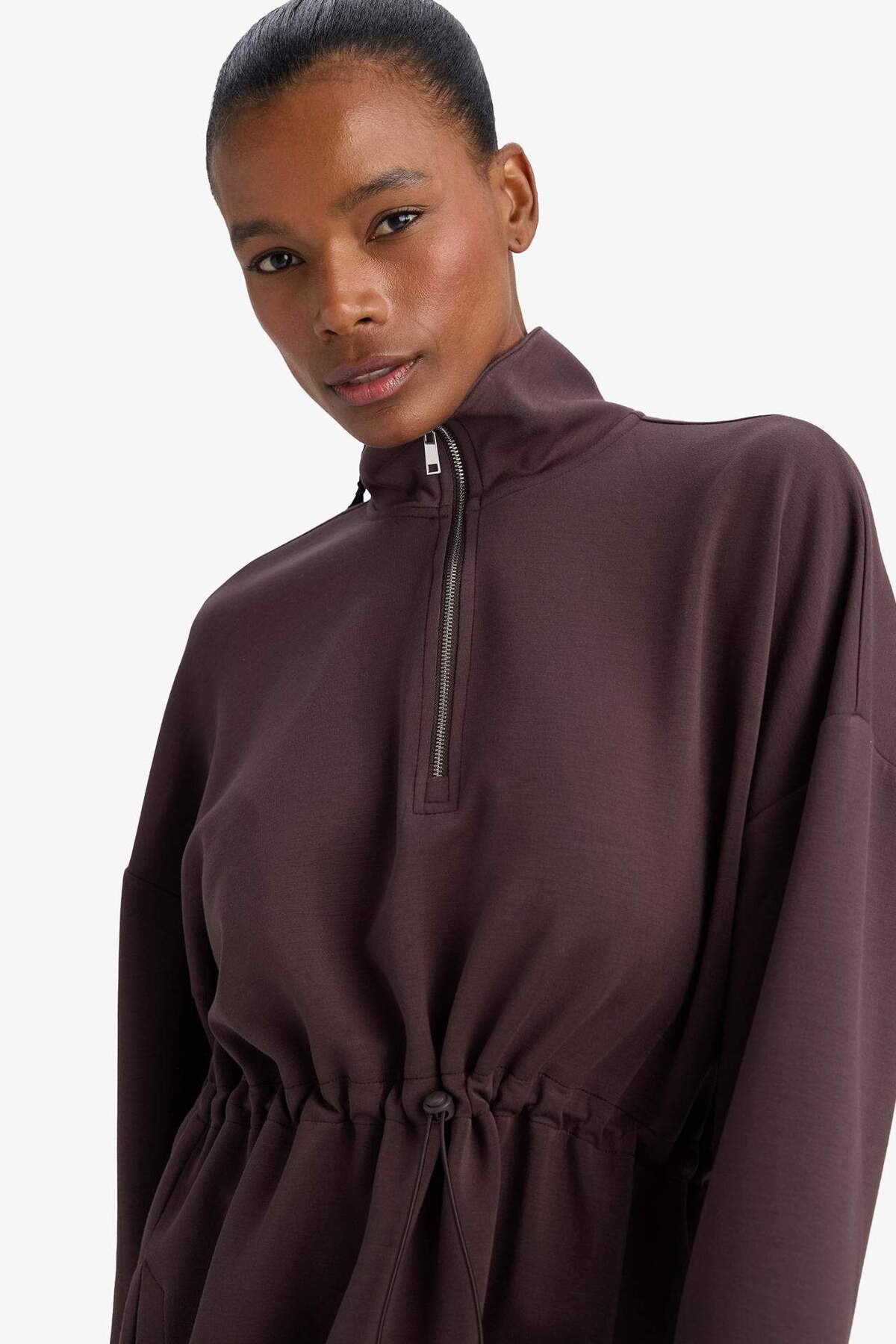 DeFacto Ultra Yumuşak Long Fit Dik Yaka Modal Sporcu Sweatshirt F9065AX26SP görsel 5