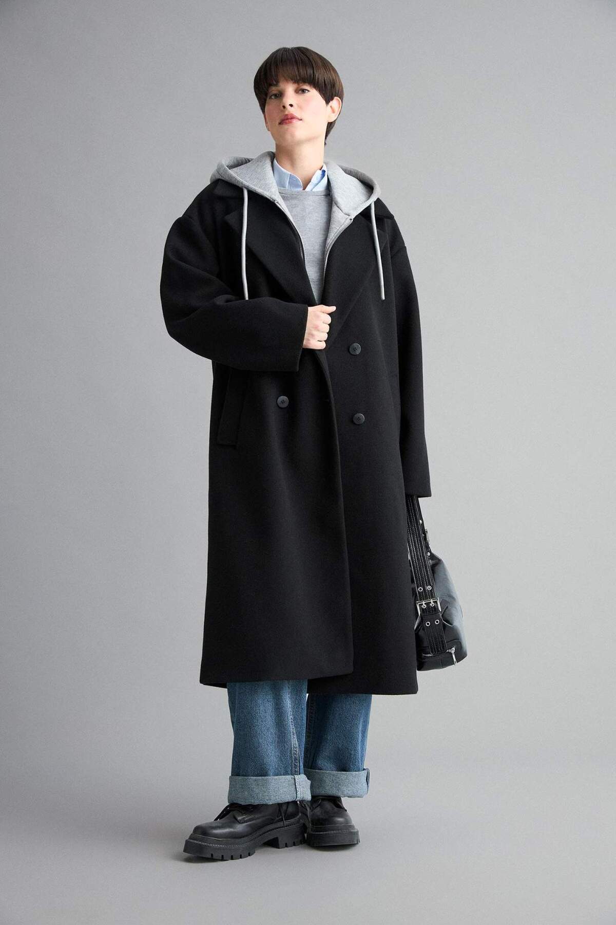 Regular Fit Detachable Hooded Long Cachet Coat F7352AX26SP