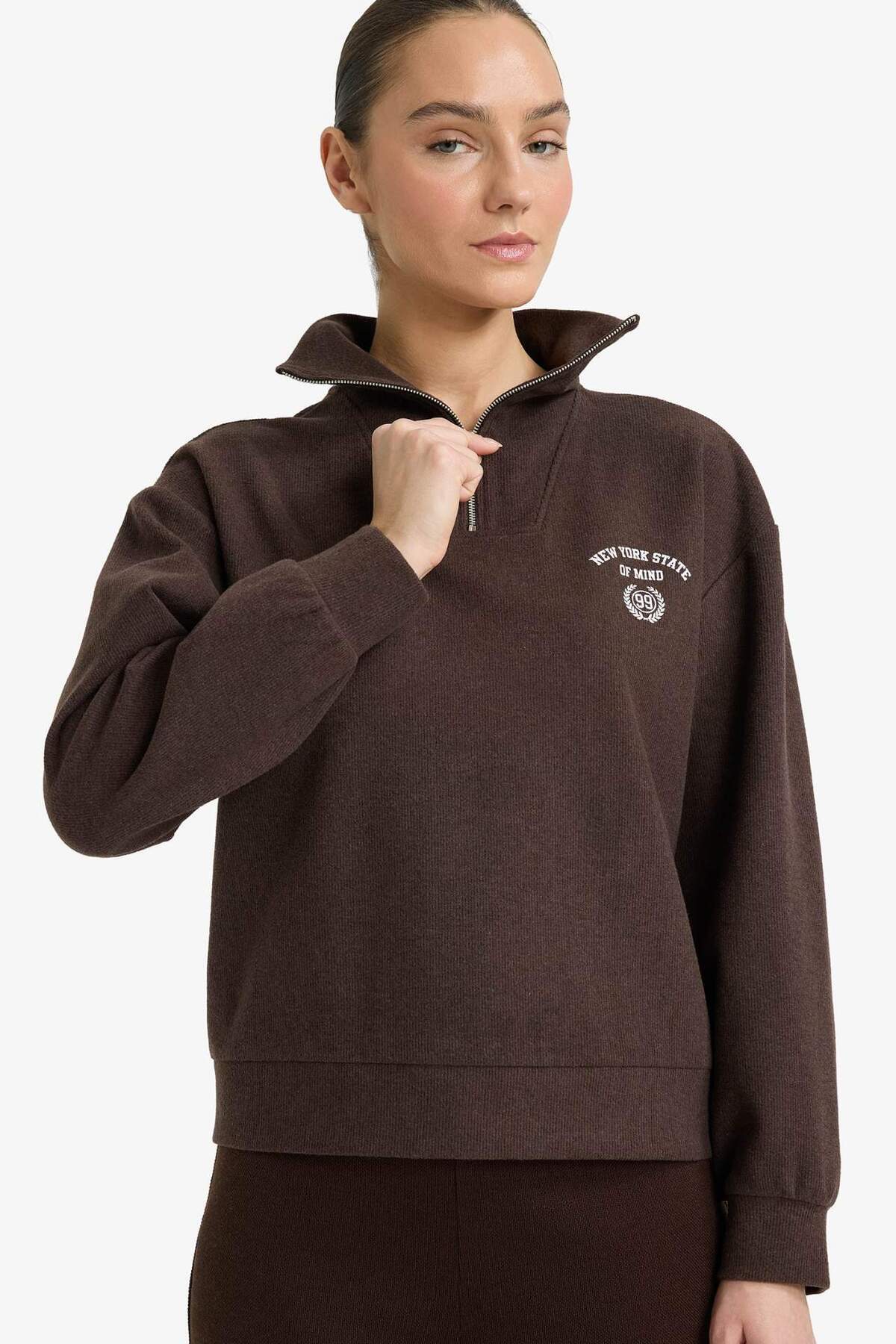 Defacto  Regular Fıt Yarım Fermuarlı Baskılı Sweatshirt G6695AX25WN