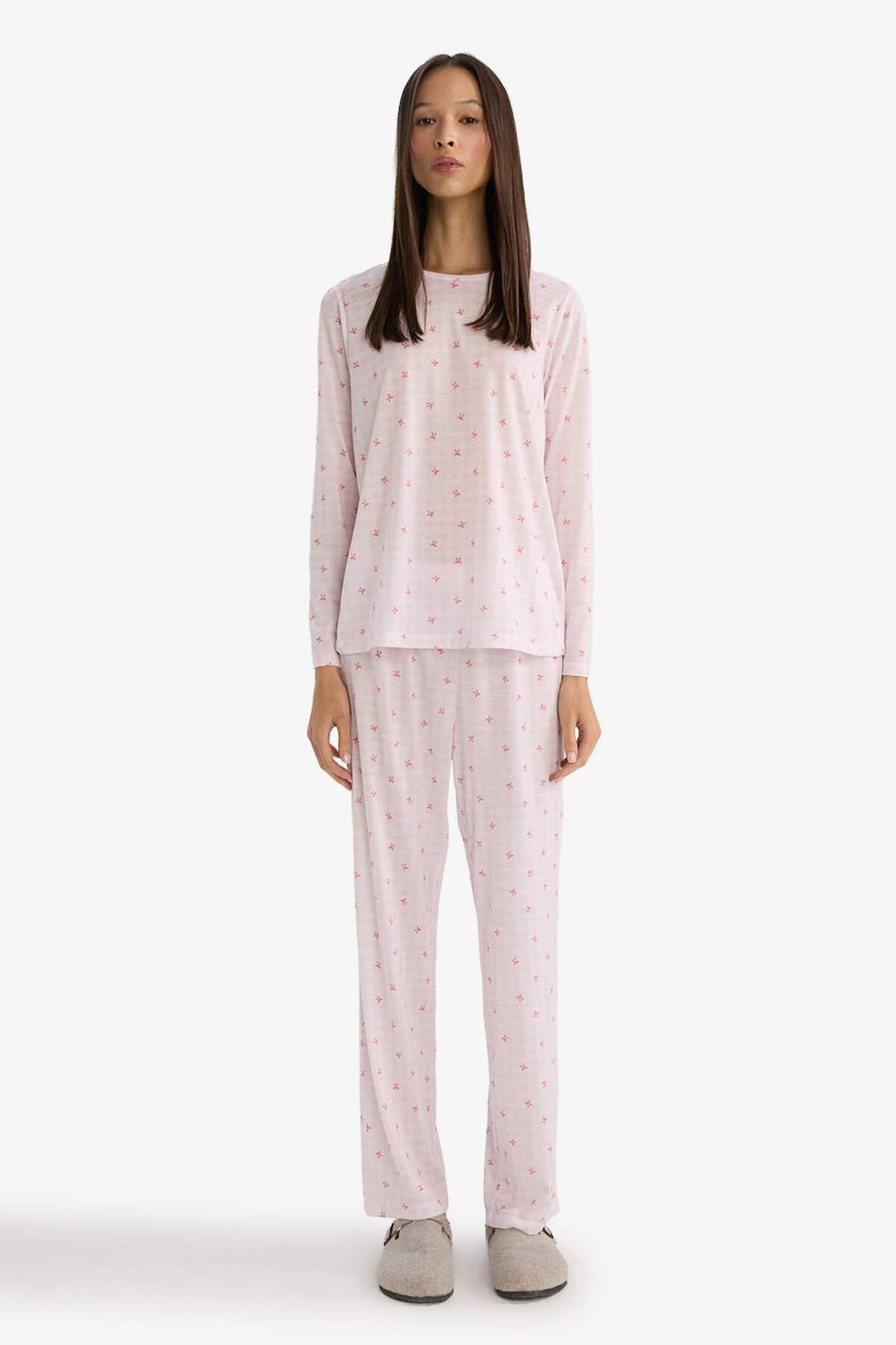 Defacto  Pijama Takımı Regular Fit Desenli Uzun Kollu Üst Uzun Alt G6431AX25WN - Görsel 2