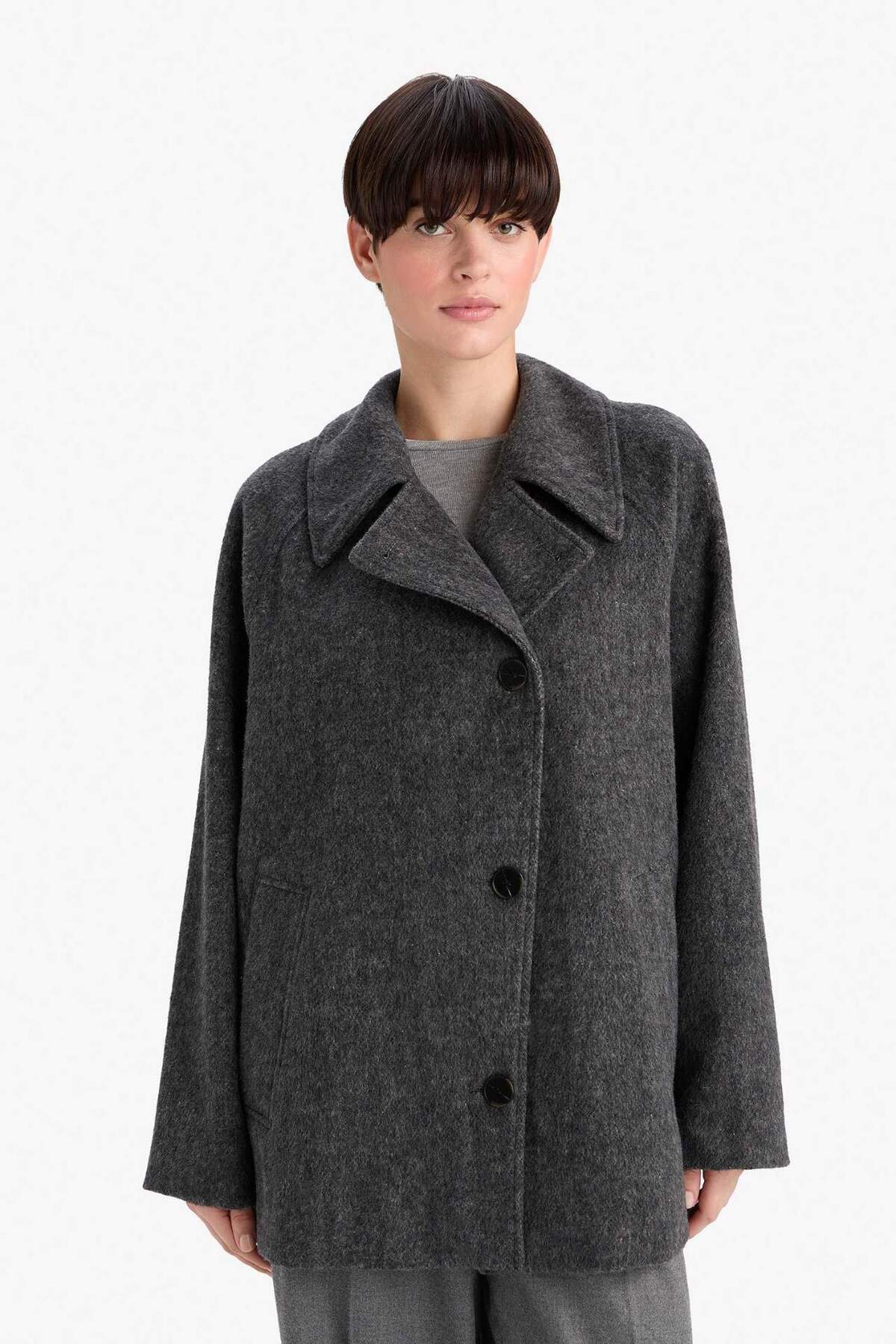 Defacto  Regular Fit Yün Karışımlı Çıkarılabilir Atkılı Kısa Kaşe Kaban F7355AX26SP - Görsel 8