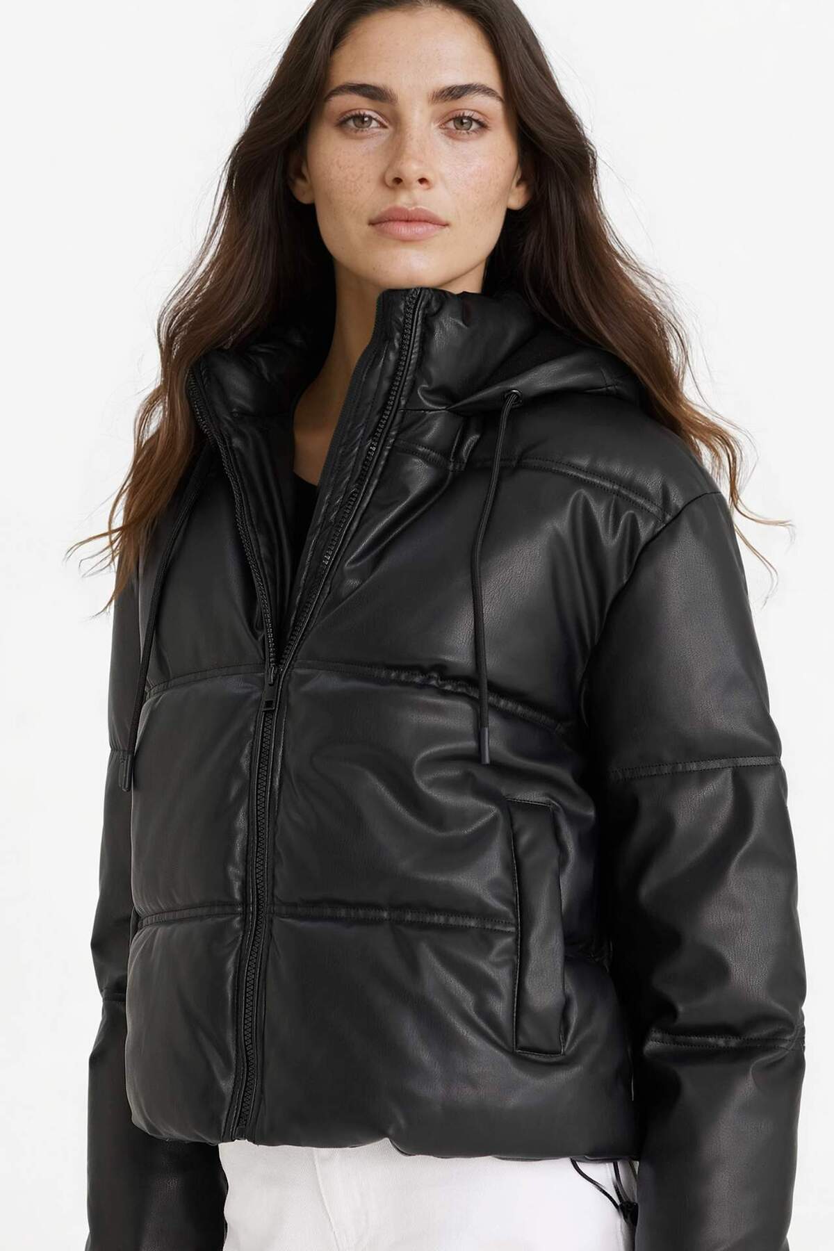 Su İtici Regular Fit Kapüşonlu Polar Astarlı Suni Deri Mont F2142AX25WN
