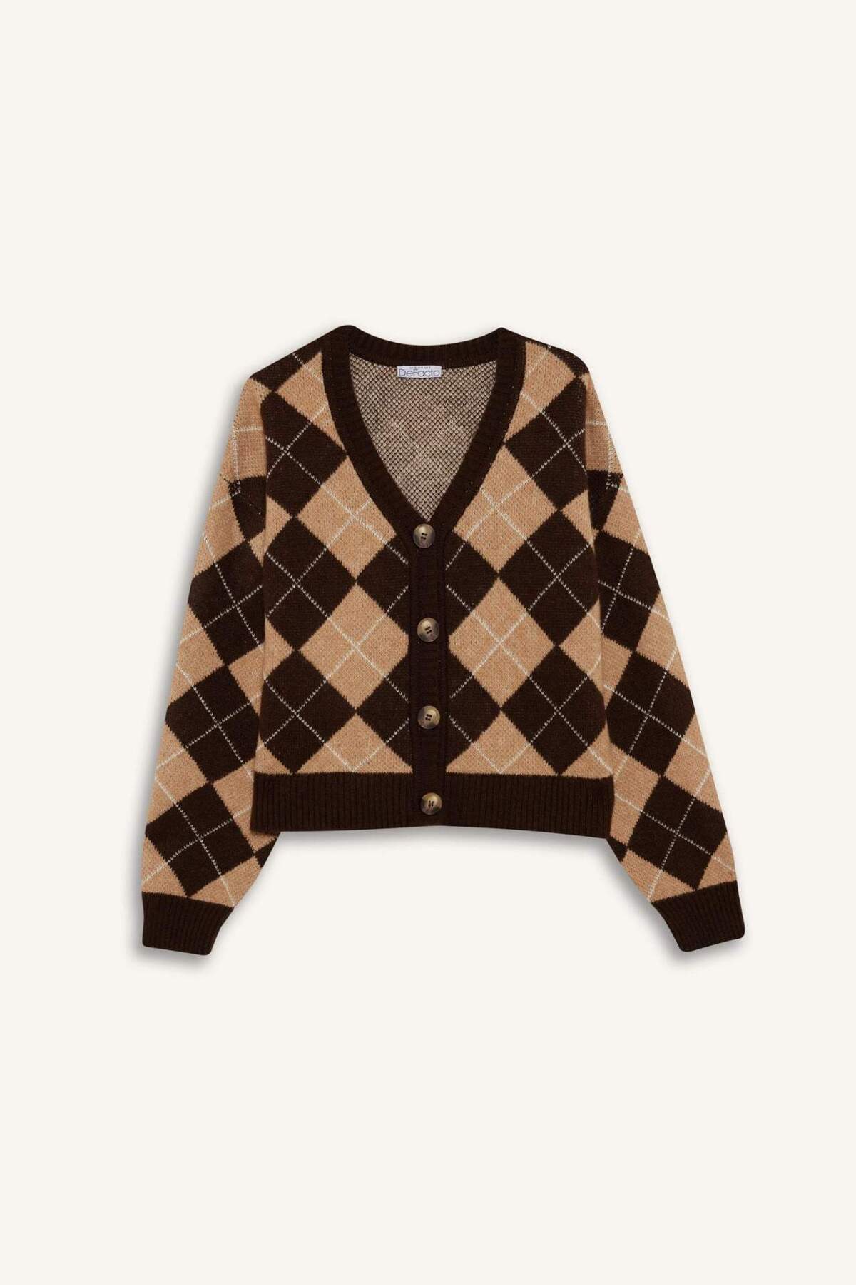 Defacto  Regular Fit V Yaka Baklava Desenli Düğmeli Hırka G3795AX25WN - Görsel 2