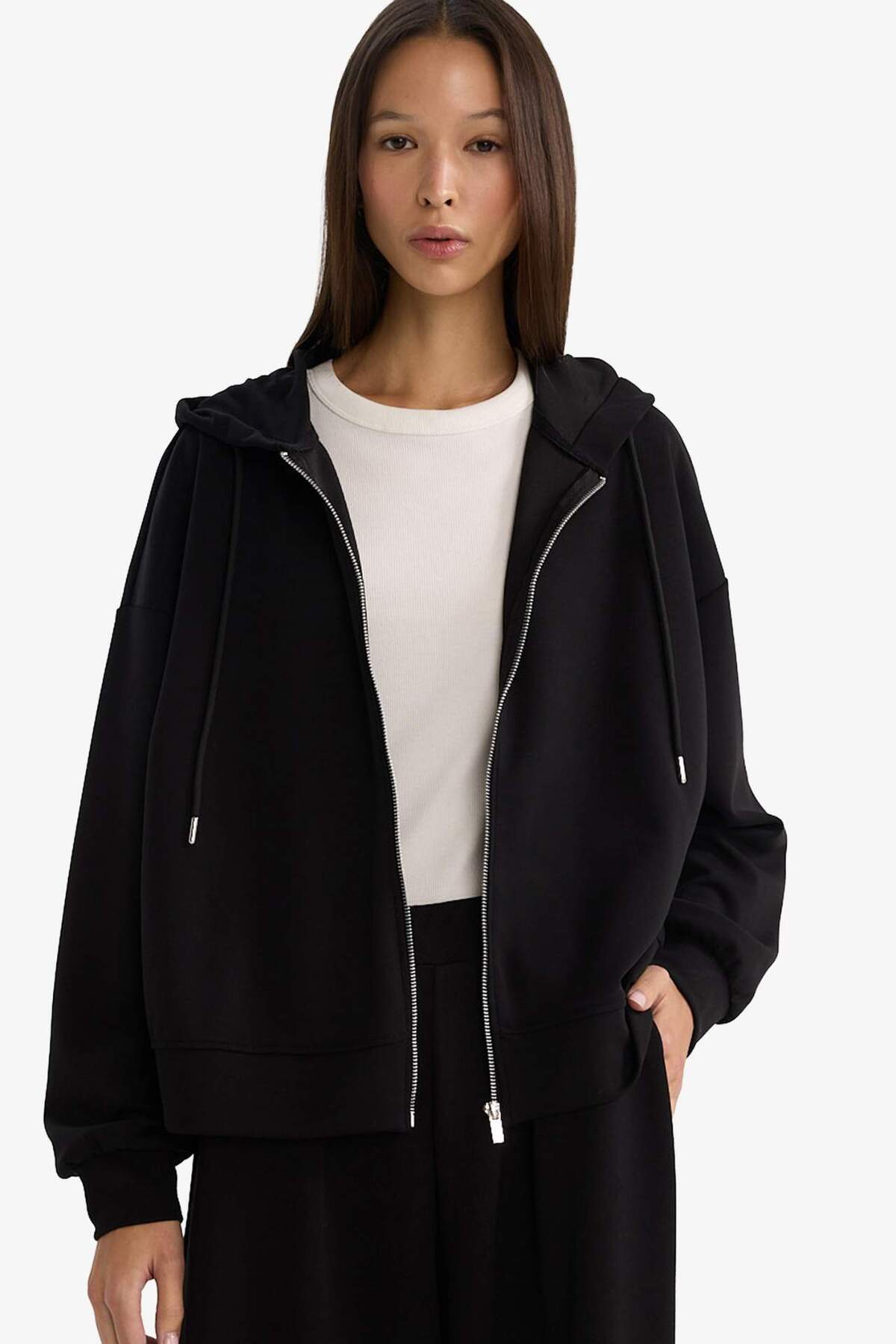 Defacto  Relax Fit Kapüşonlu Fermuarlı Sweatshirt G4760AX25WN