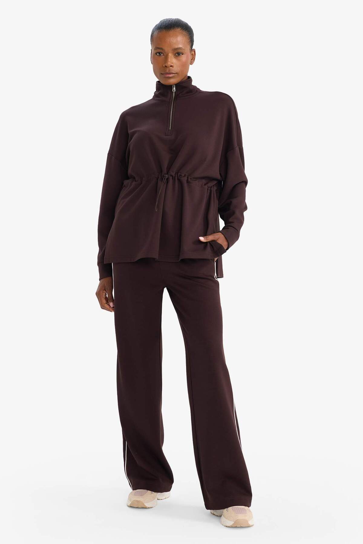 Defacto  Long Fit Dik Yaka Beli Lastikli Yarım Fermuarlı Modal Sporcu Sweatshirt G4367AX25WN - Görsel 2