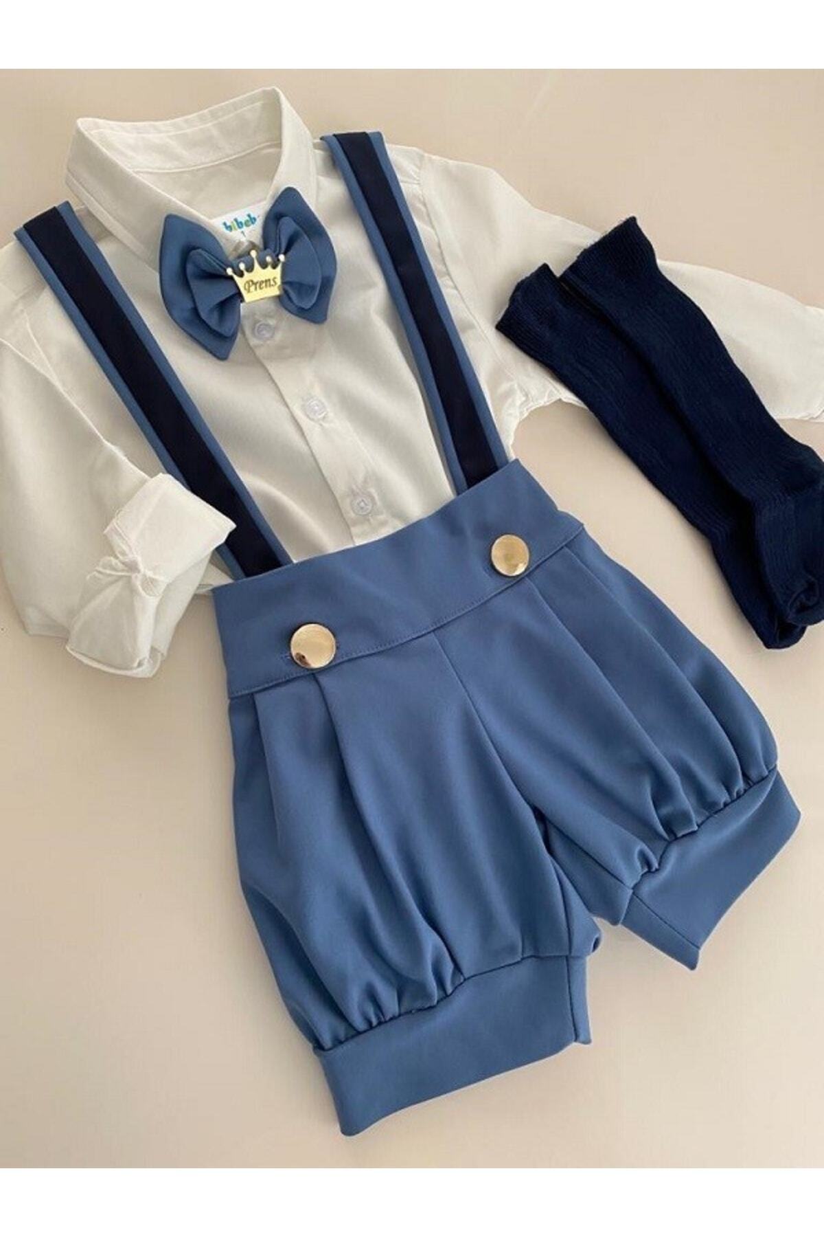 tubibebe Mavi/lacivert Şort Model Erkek Bebek Çocuk Doğum Günü Kıyafeti fotoğrafı 5 (önizleme)