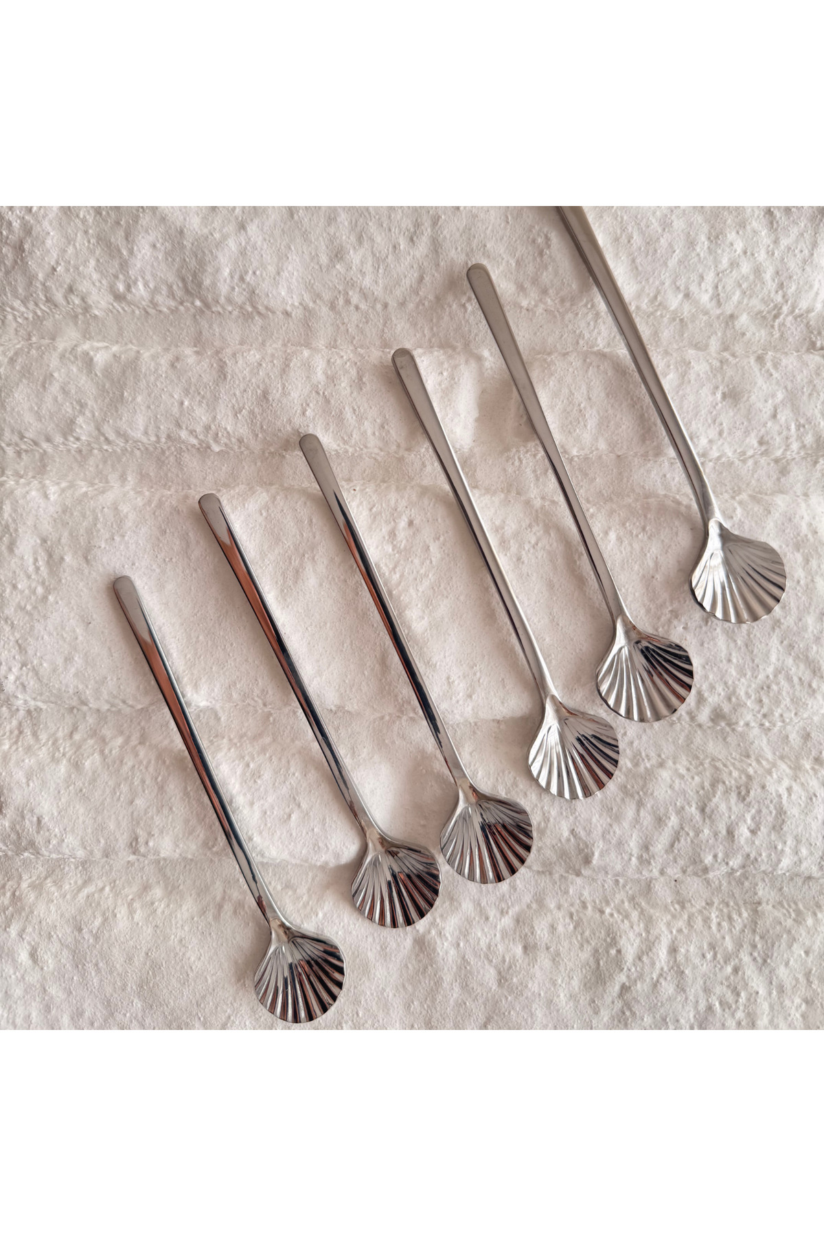 6-Piece Silver Clam Oyster Serving Tea Dessert Serving Spoon 18/10 Stainless Steel