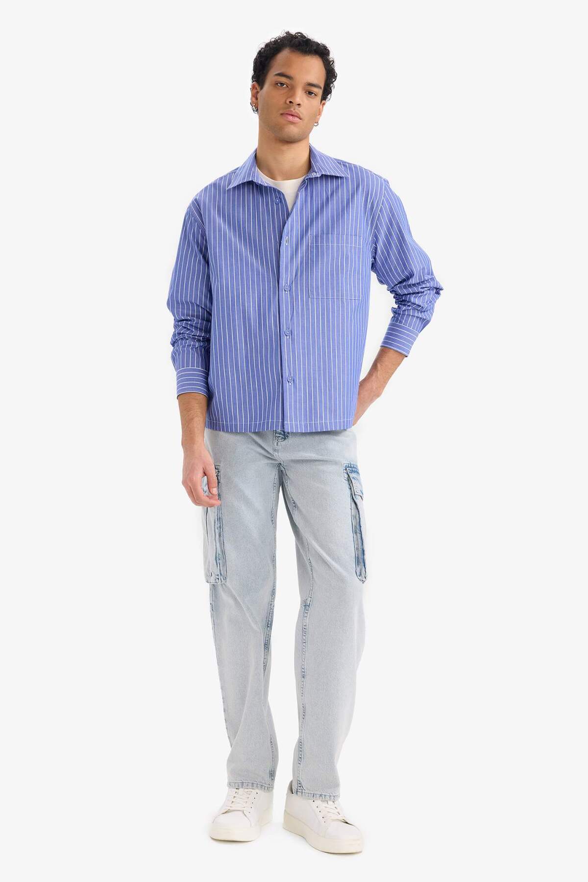 Defacto  Boxy Fit Çizgili Uzun Kollu Gömlek G6194AX25WN - Görsel 2