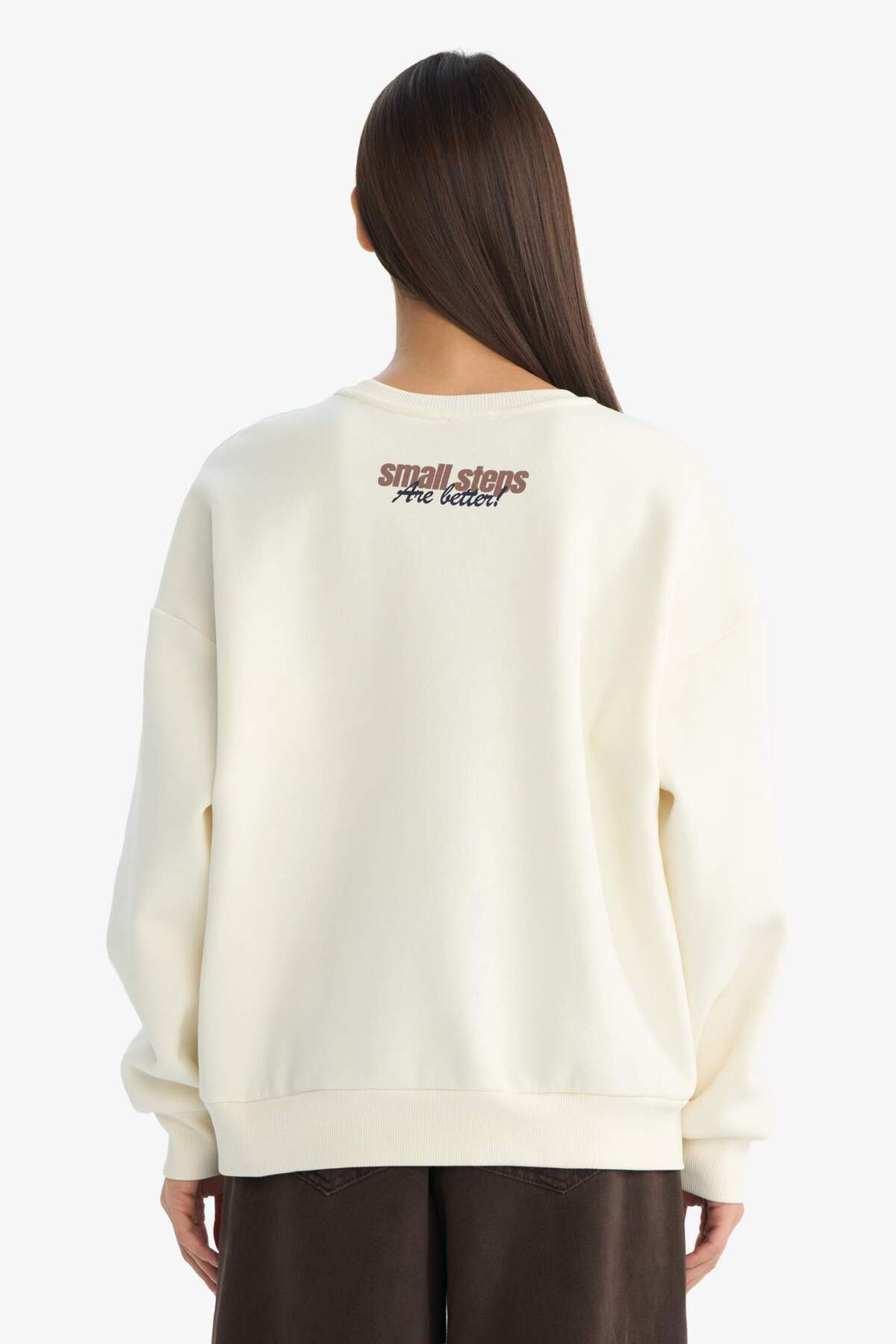 Defacto  Oversize Geniş Kalıp Bisiklet Yaka Baskılı Sweatshirt G3886AX25WN - Görsel 5