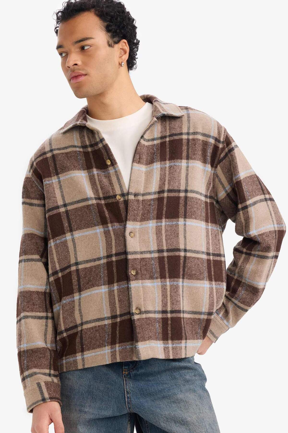 DeFacto Boxy Fit Kareli Flanel Uzun Kollu Gömlek G4744AX25WN