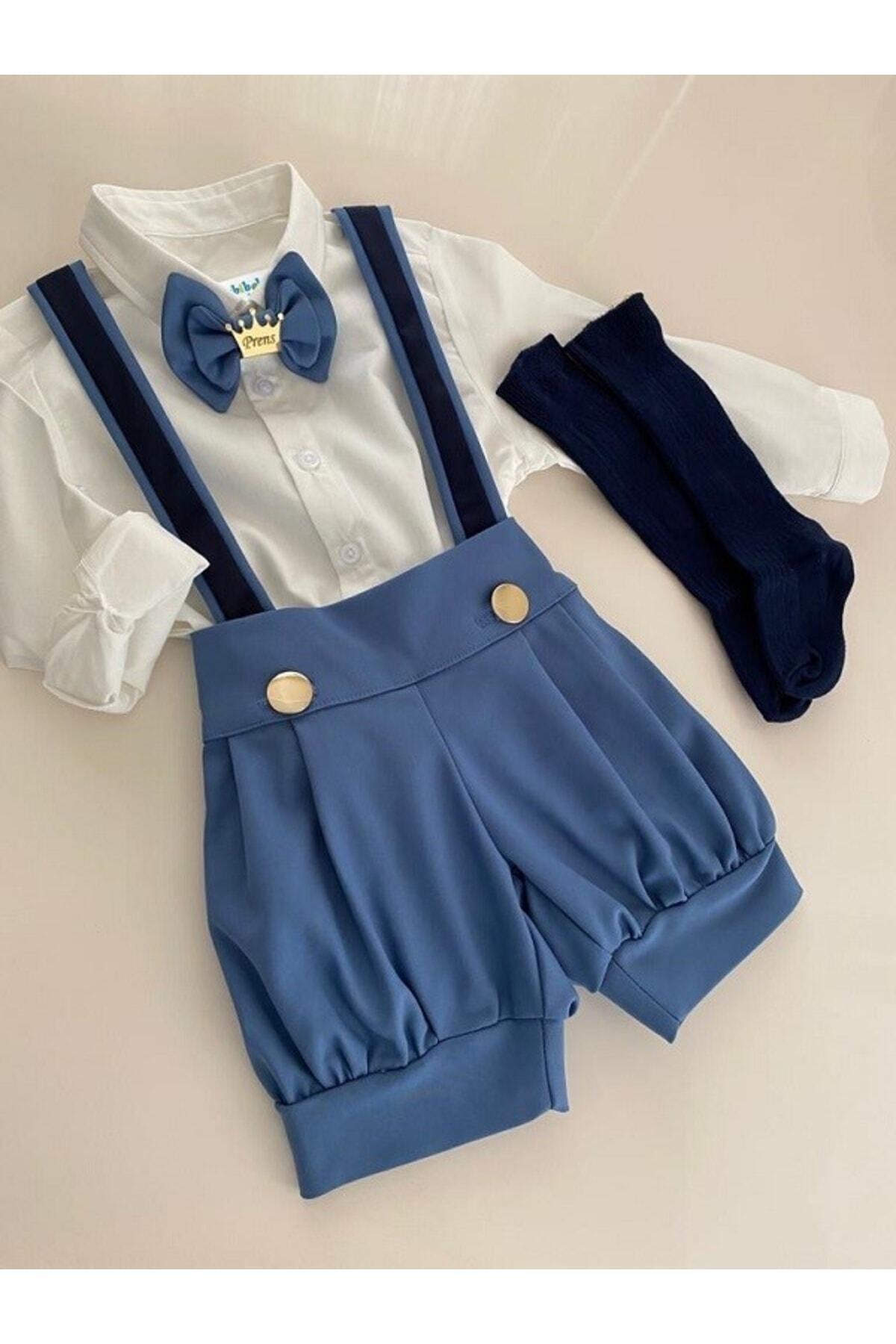 tubibebe Mavi/lacivert Şort Model Erkek Bebek Çocuk Doğum Günü Kıyafeti fotoğrafı 6 (önizleme)