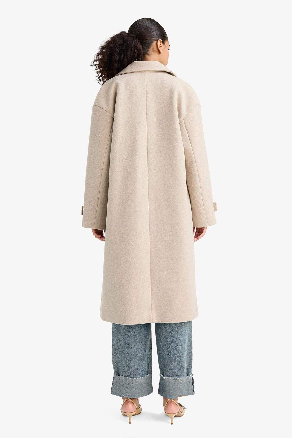 Defacto  Regular Fit Düğmeli Uzun Kaşe Kaban F1197AX25WN - Görsel 4