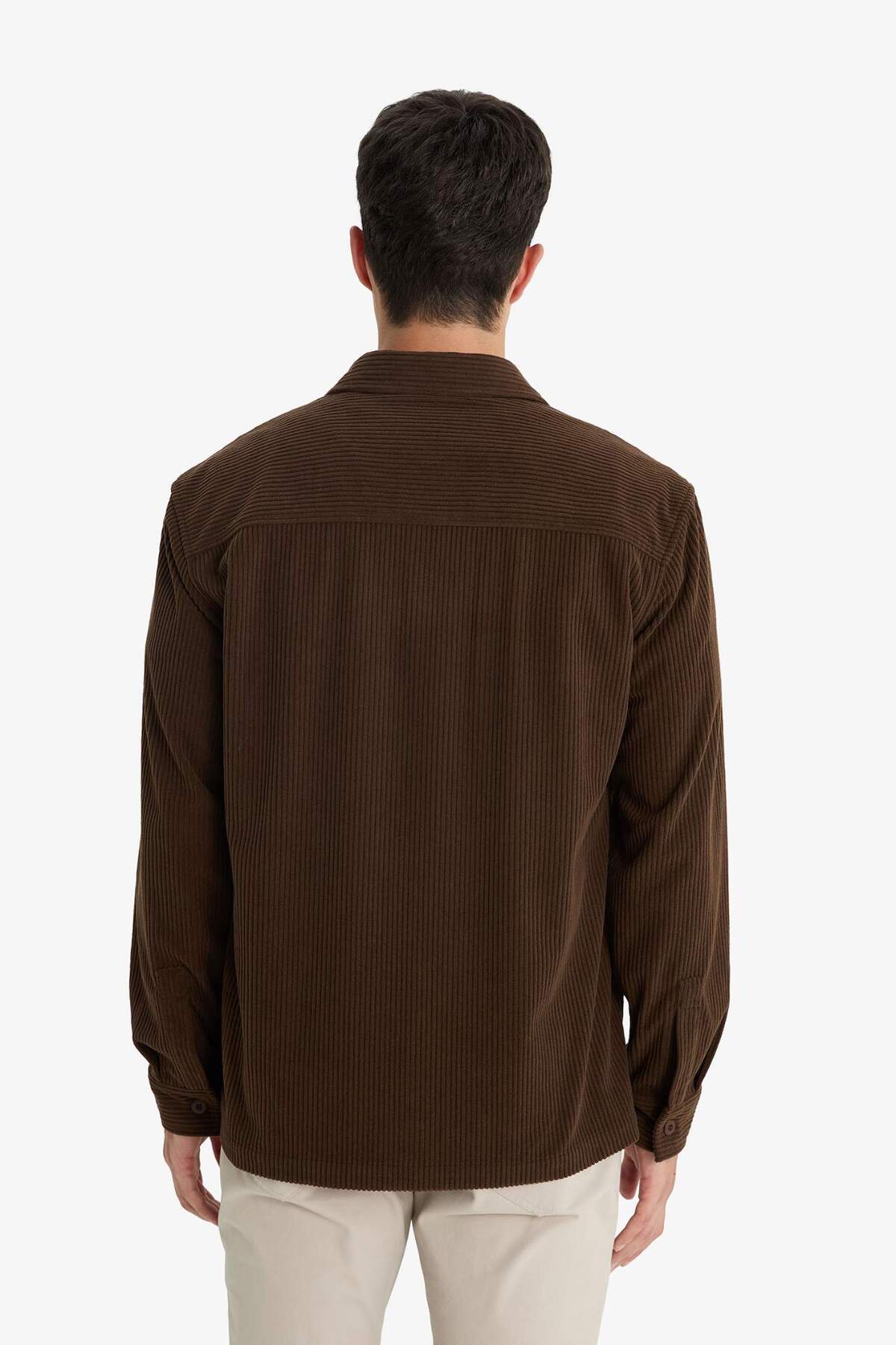 Defacto  Regular Fit Polo Yaka Kadife Uzun Kollu Gömlek E9587AX25WN - Görsel 6