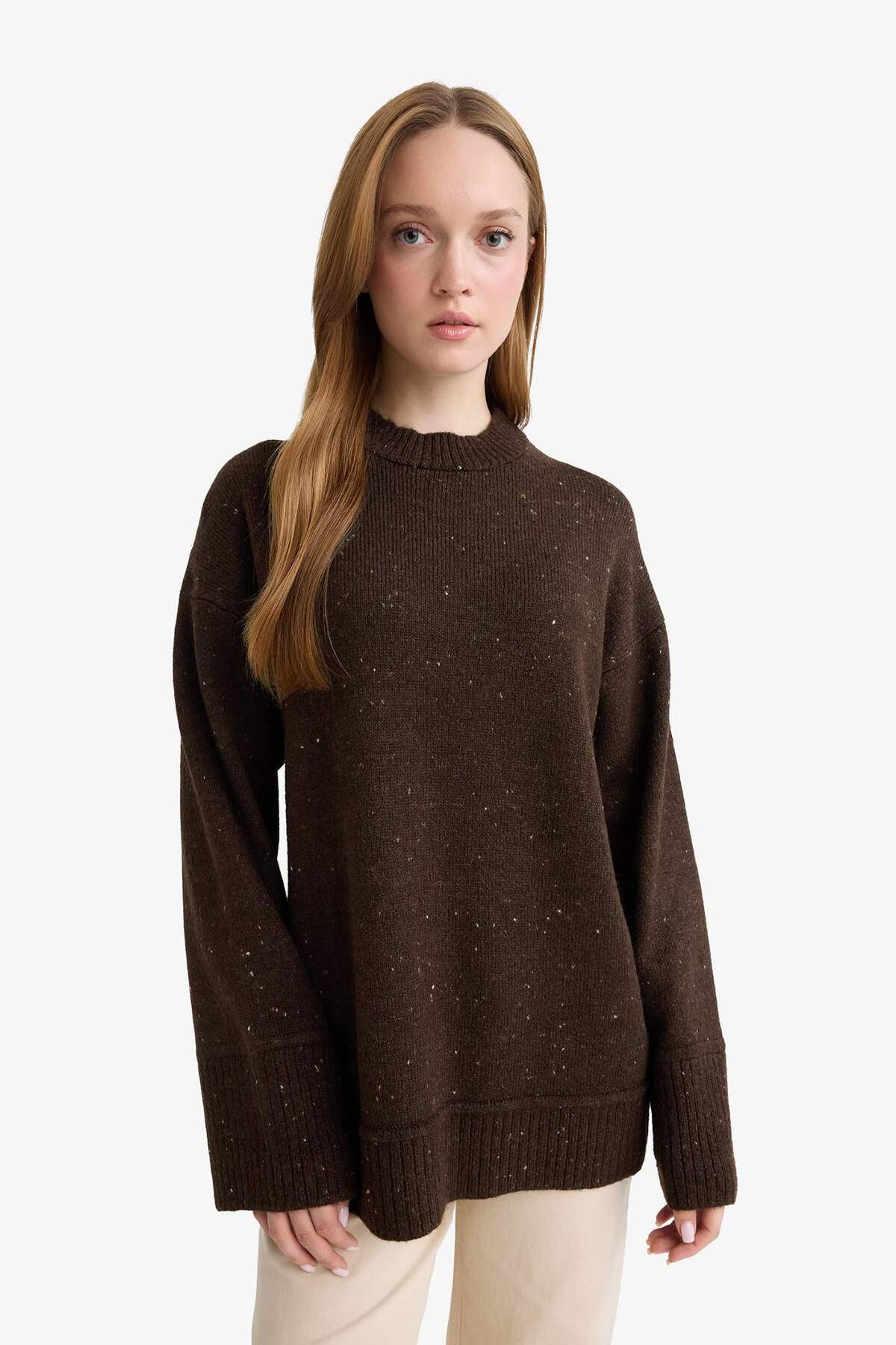 DeFacto Loose Fit Bisiklet Yaka Triko Tunik F3242AX25WN görsel 4