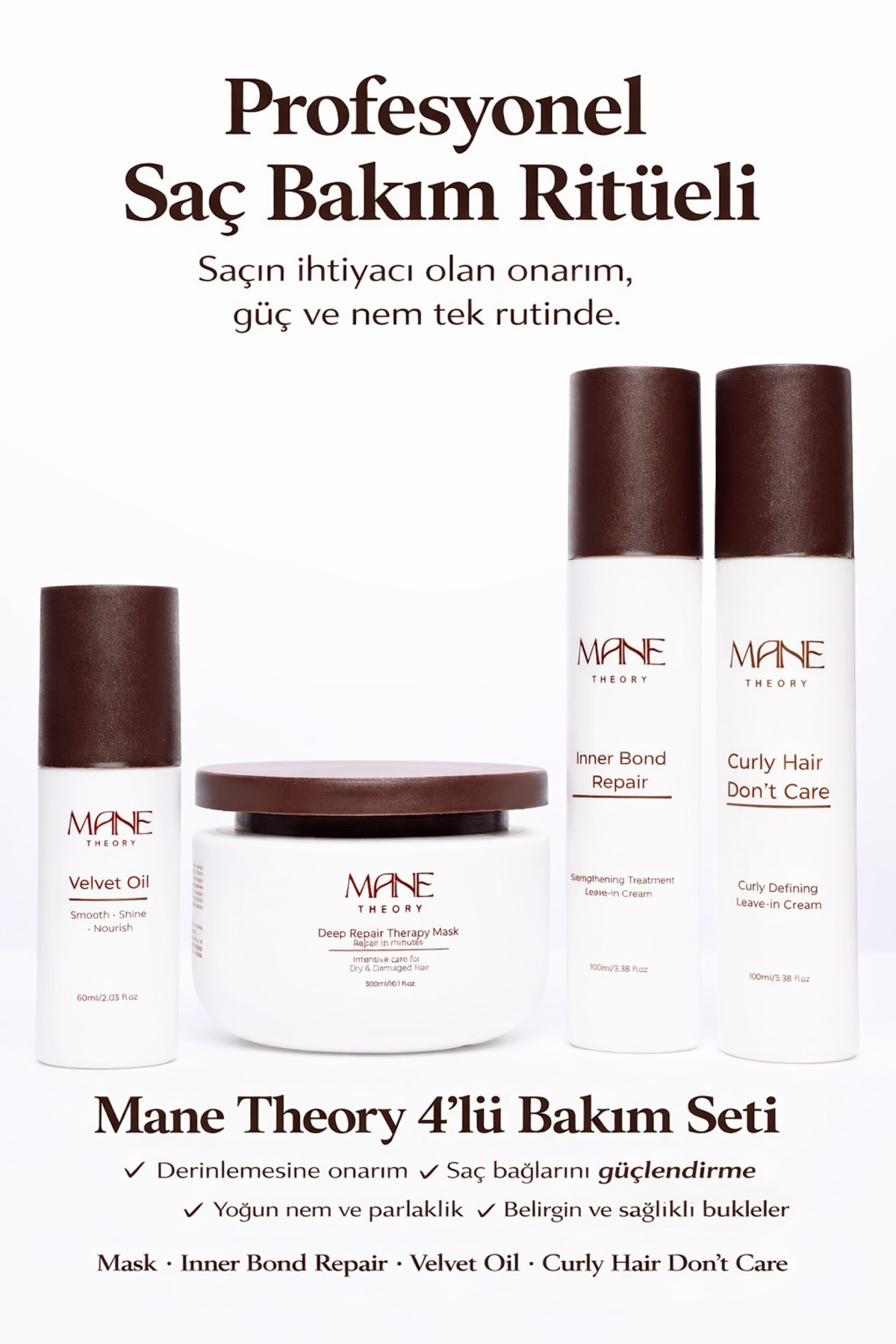 MANE THEORY 4’lü bakım seti Maske-Yağ-Bukle Belirginleştirici-Bağ Doku Güçlendirici — MT-4-SET