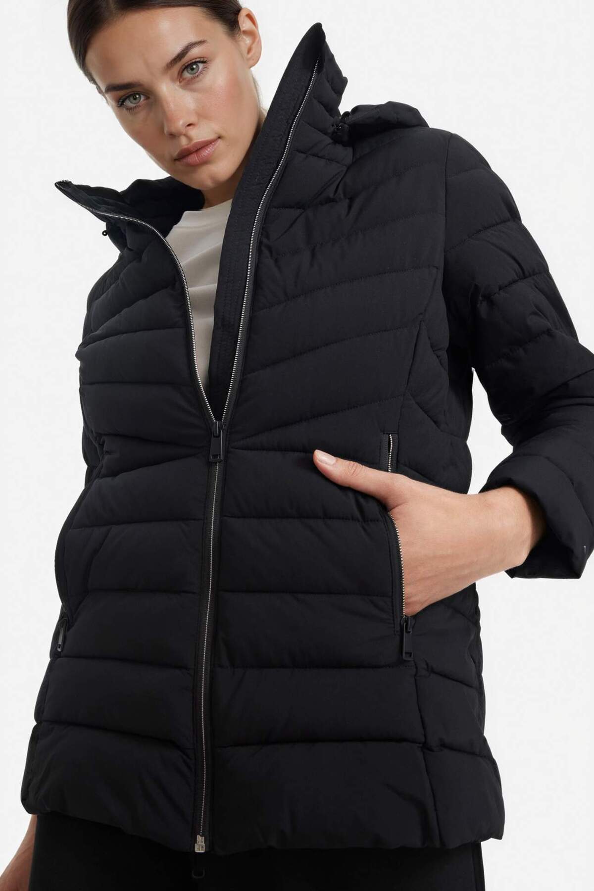 Defacto  Su İtici Regular Fit Kapüşonlu Fermuarlı Cepli Şişme Mont E9253AX25AU - Görsel 2