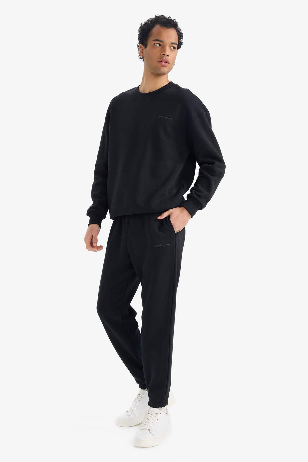 DeFacto Boxy Fit 2'li Takım Bisiklet Yaka Baskılı Sweatshirt Eşofman Altı F9623AX25AU görsel 2