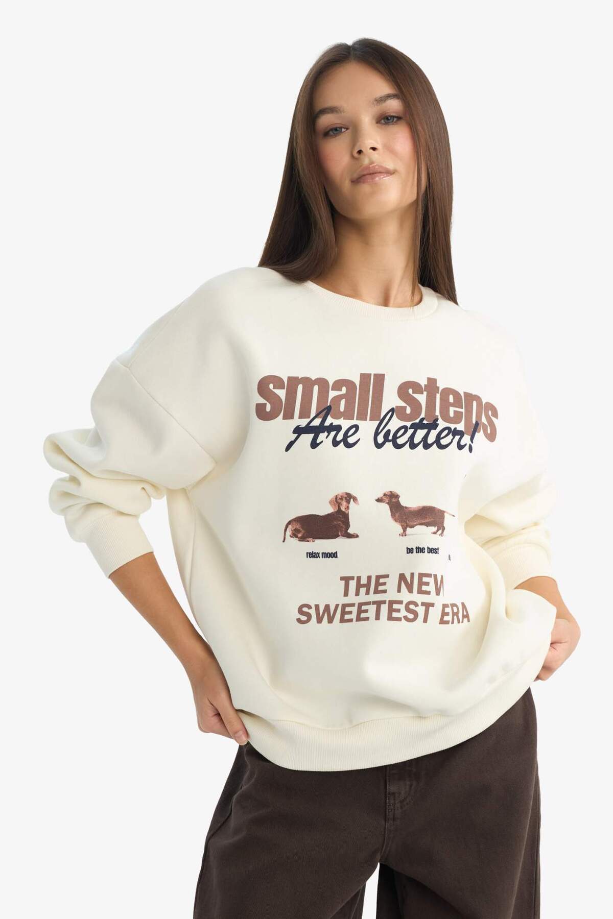 Defacto  Oversize Geniş Kalıp Bisiklet Yaka Baskılı Sweatshirt G3886AX25WN - Görsel 3