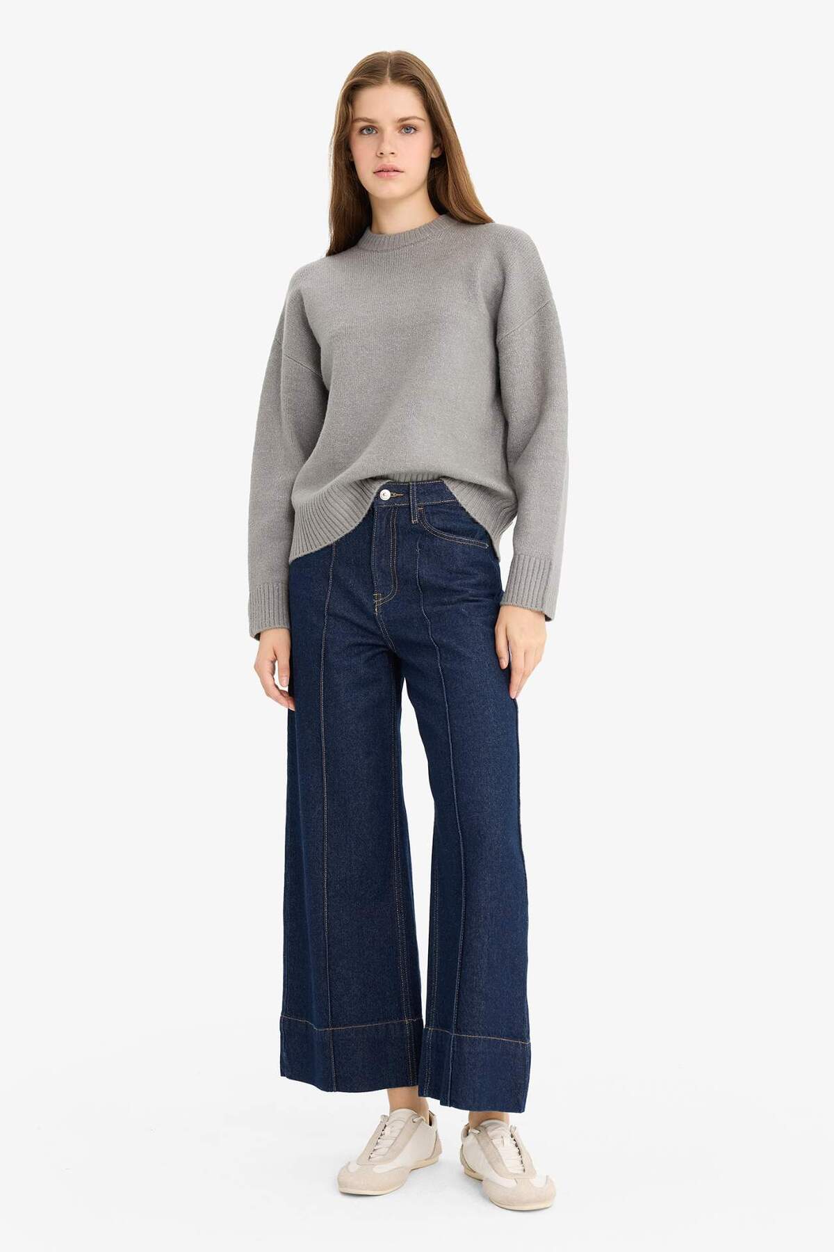 Defacto  Oversize Geniş Kalıp Bisiklet Yaka Triko Kazak R6044AZ25WN - Görsel 2