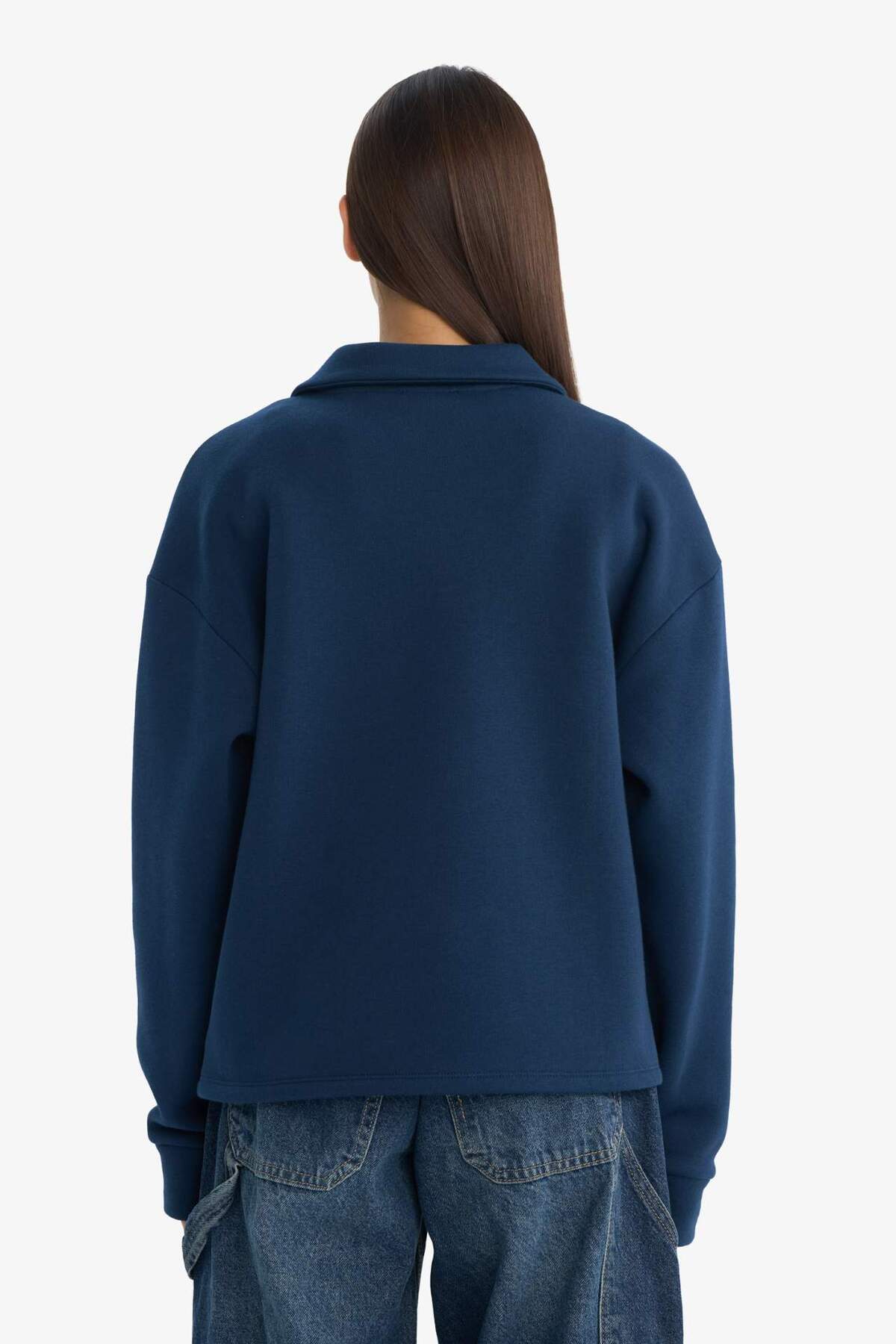 DeFacto Oversize Geniş Kalıp Polo Yaka Baskılı Sweatshirt G3721AX25WN görsel 5