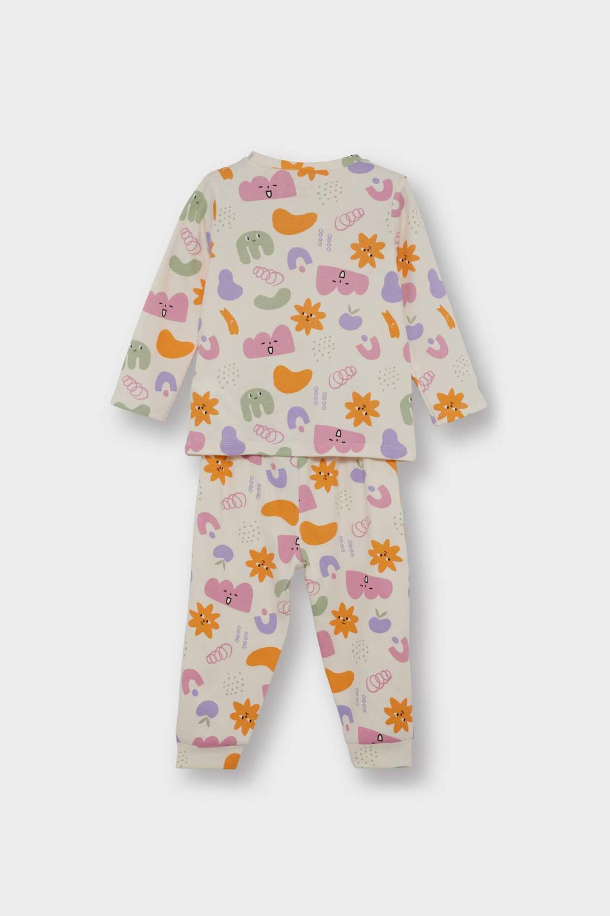 Defacto %100 Pamuklu Desenli Beli Lastikli Pijama Takımı Kız Bebek F0635A525AU fotoğrafı 4 (önizleme)