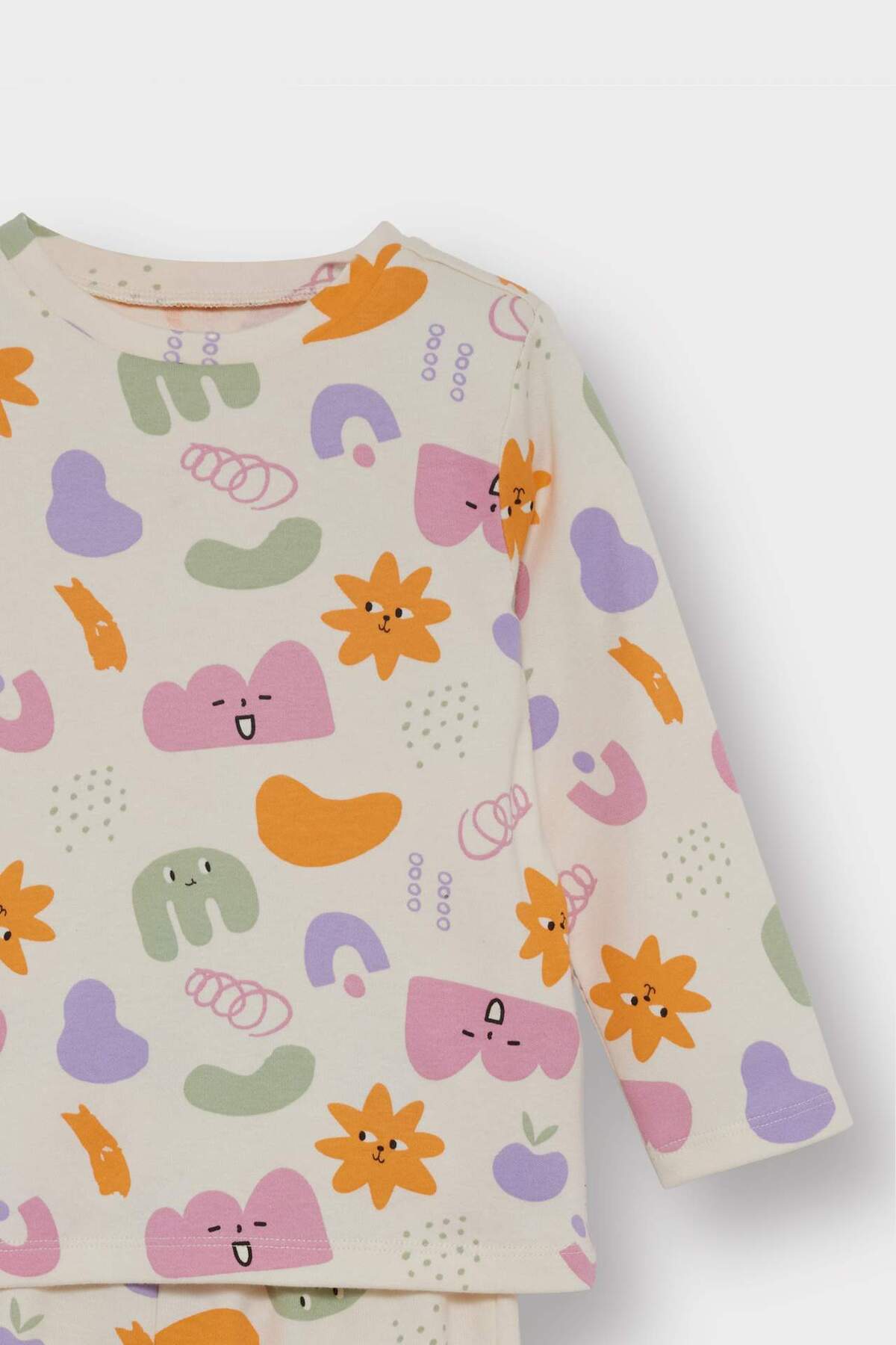 Defacto %100 Pamuklu Desenli Beli Lastikli Pijama Takımı Kız Bebek F0635A525AU fotoğrafı 3 (önizleme)